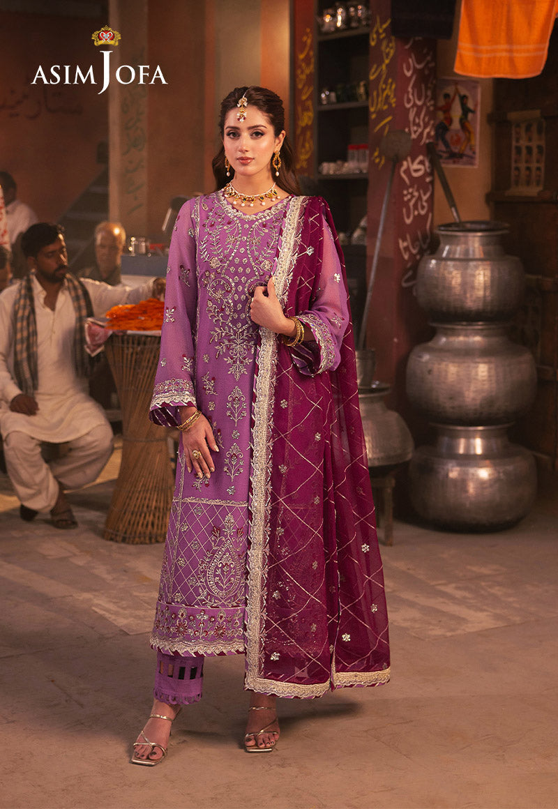 Asim Jofa 3 Piece Custom Stitched Suit - Purple - LB287466