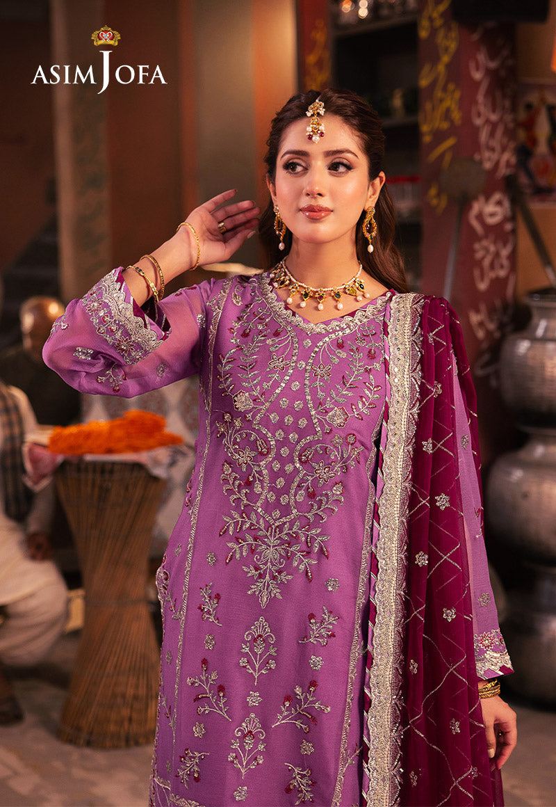 Asim Jofa 3 Piece Custom Stitched Suit - Purple - LB287466