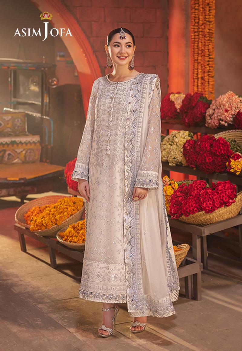 Asim Jofa 3 Piece Custom Stitched Suit - White - LB287476