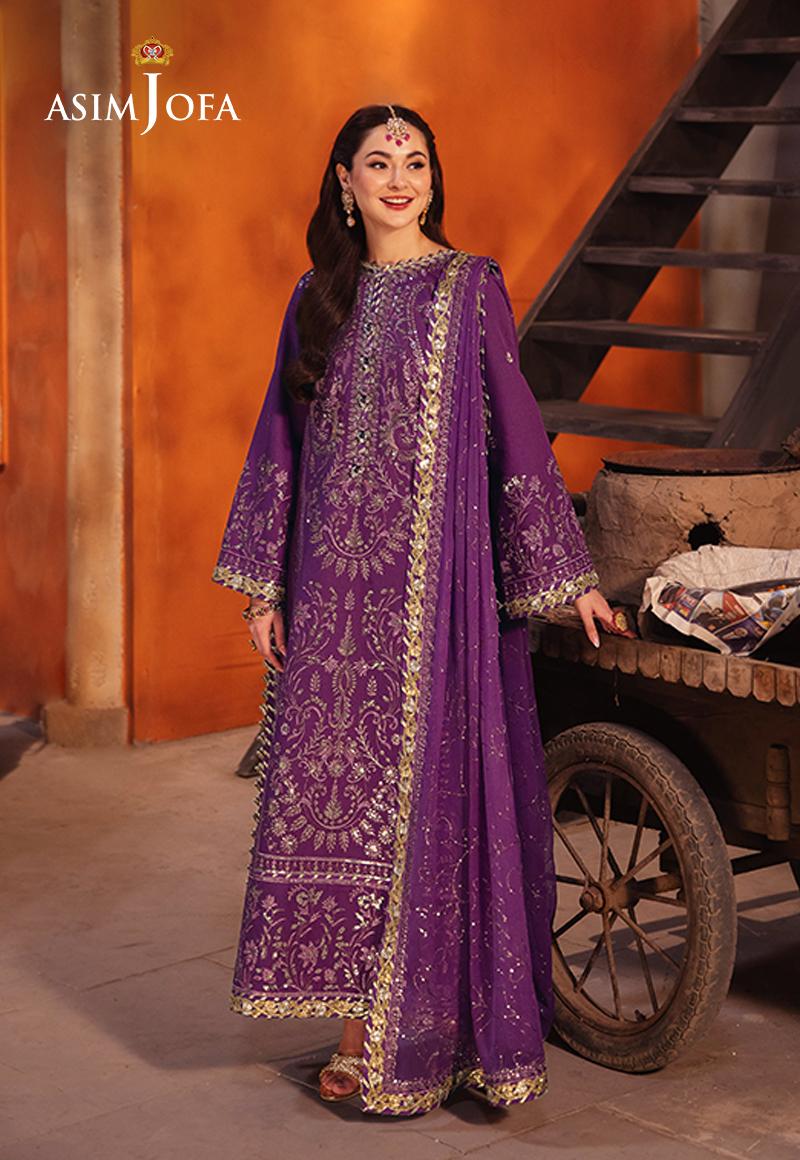 Asim Jofa 3 Piece Custom Stitched Suit - Purple - LB287478