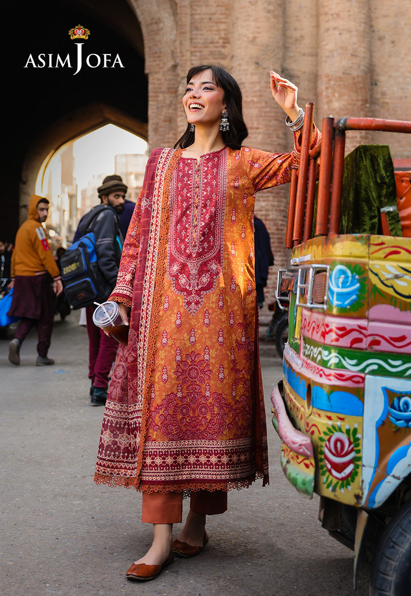 Asim Jofa 3 Piece Custom Stitched Suit - Orange - LB29811