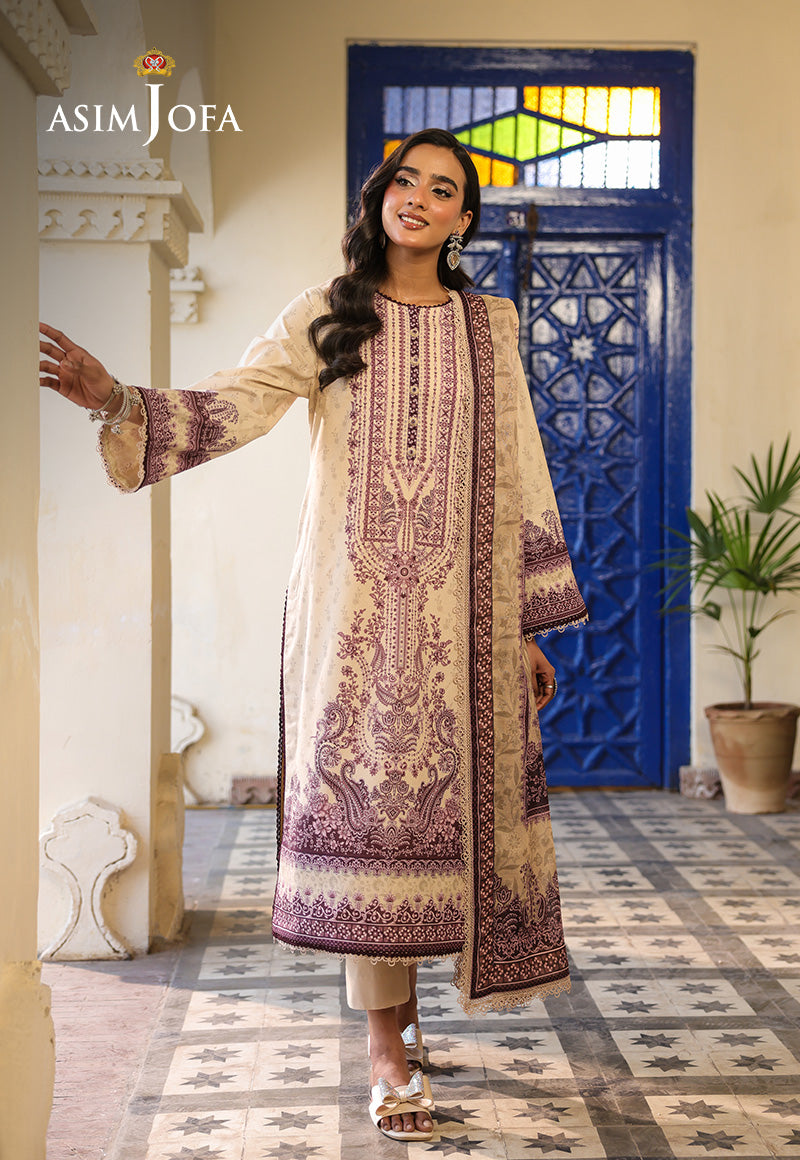 Asim Jofa 3 Piece Custom Stitched Suit - Cream - LB29806