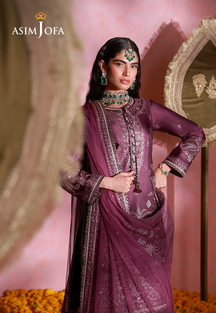 Asim Jofa 3 Piece Custom Stitched Suit - Purple - LB31649
