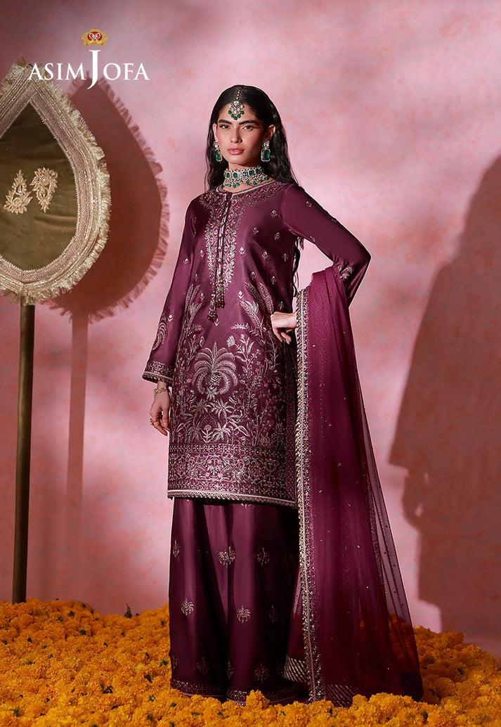 Asim Jofa 3 Piece Custom Stitched Suit - Purple - LB31649