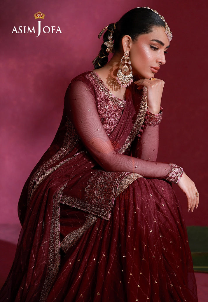 Asim Jofa 3 Piece Custom Stitched Suit - Red - LB31652