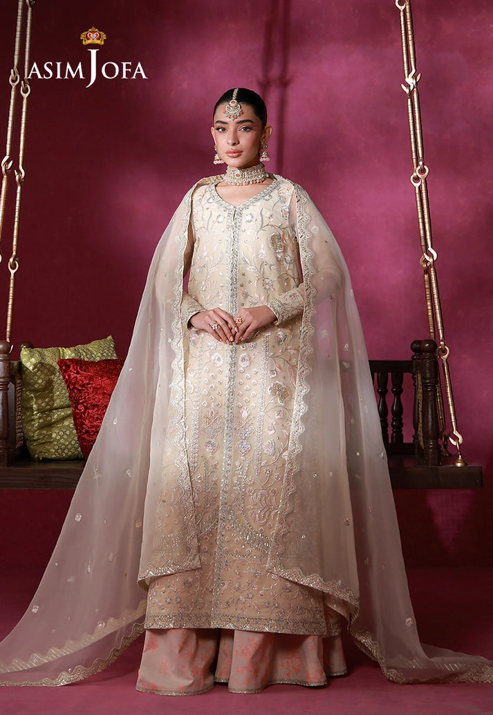 Asim Jofa 3 Piece Custom Stitched Suit - Ivory - LB31654