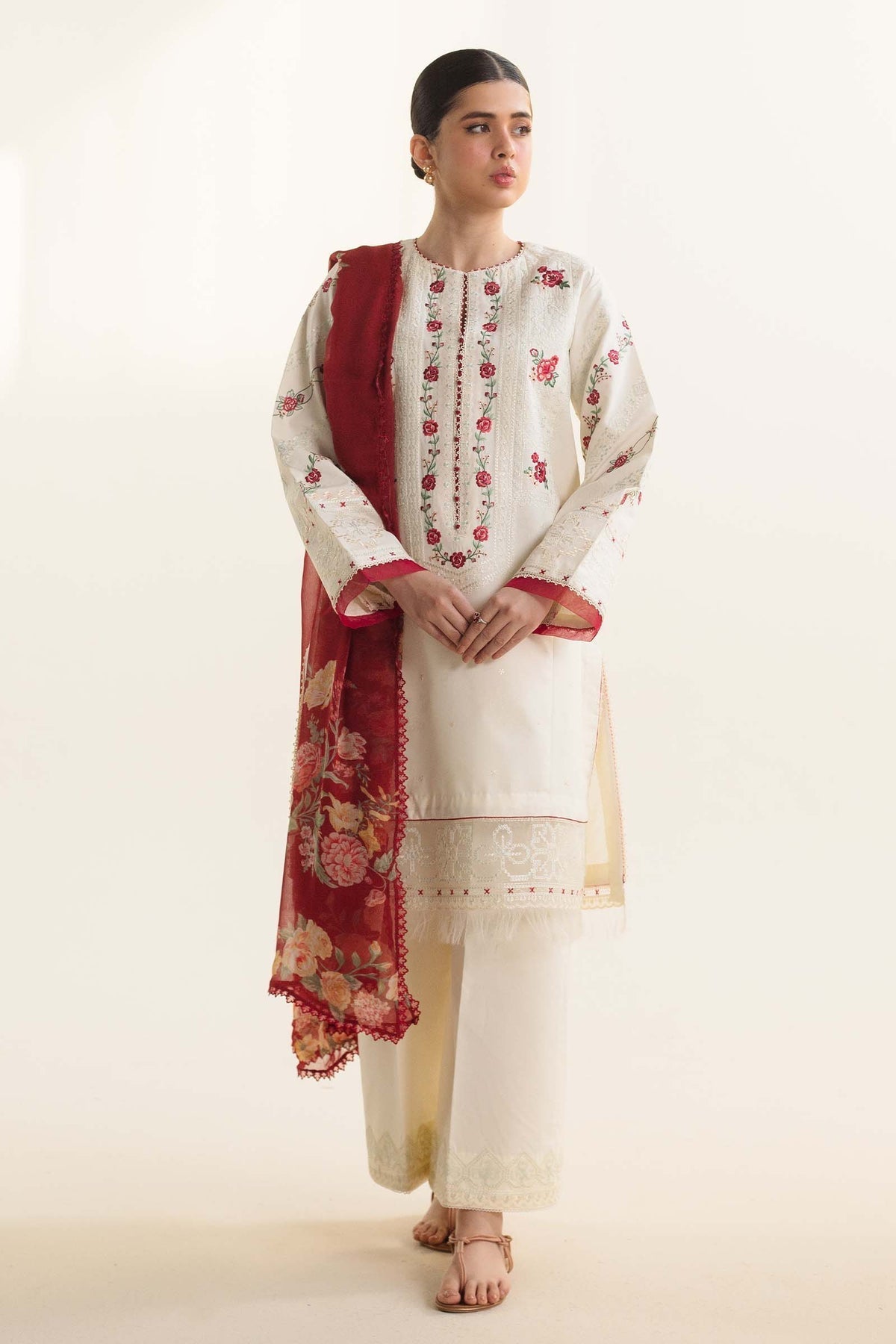 Zara Shahjahan 3 Piece Custom Stitched Suit - Off-White - LB287227