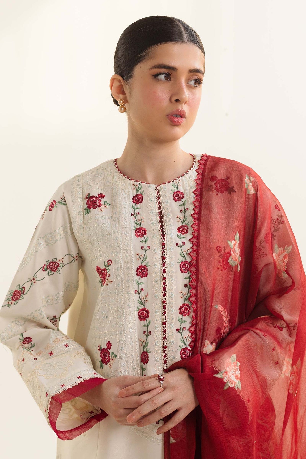 Zara Shahjahan 3 Piece Custom Stitched Suit - Off-White - LB287227