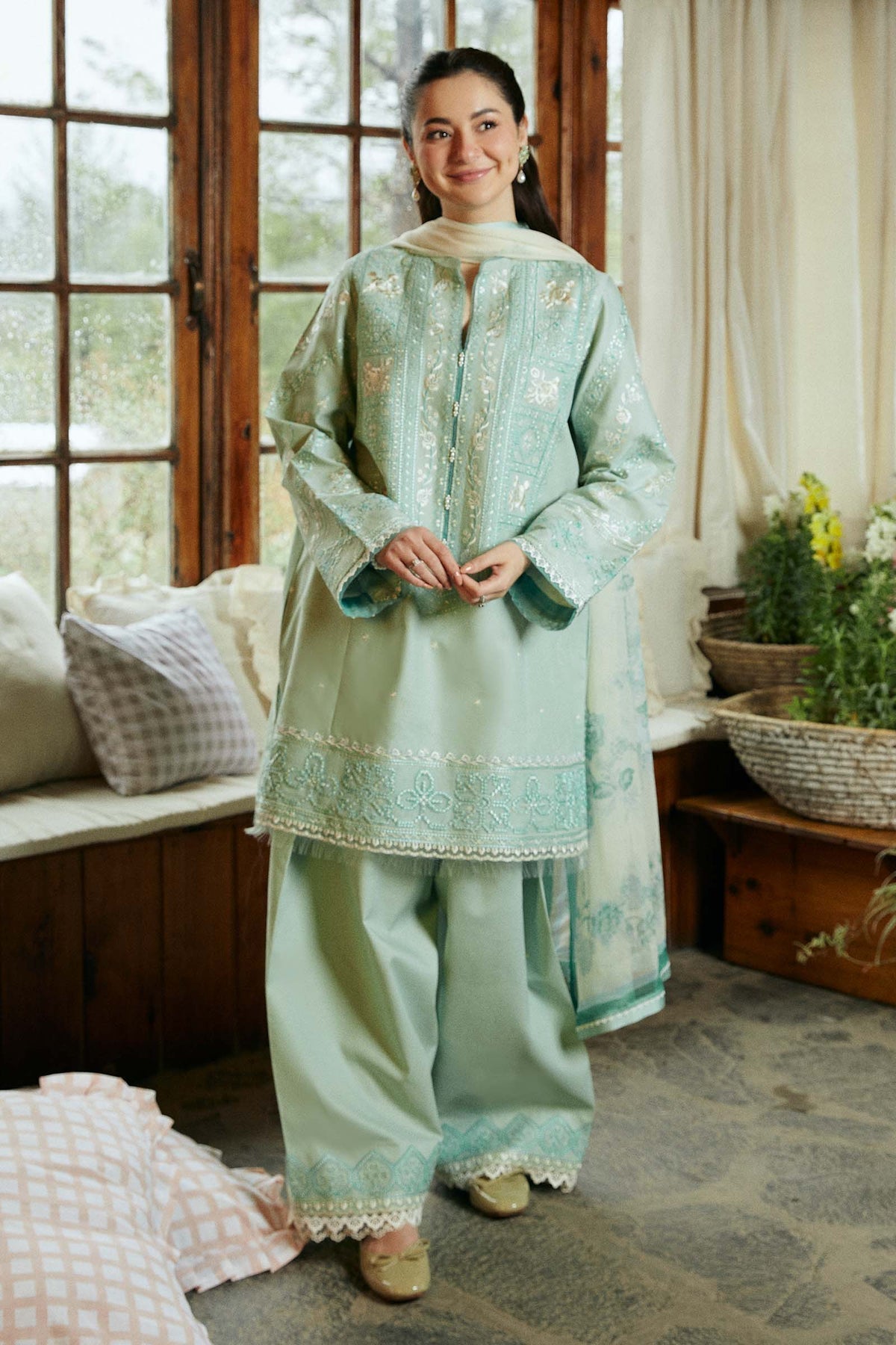 Zara Shahjahan 3 Piece Custom Stitched Suit - Green - LB287239