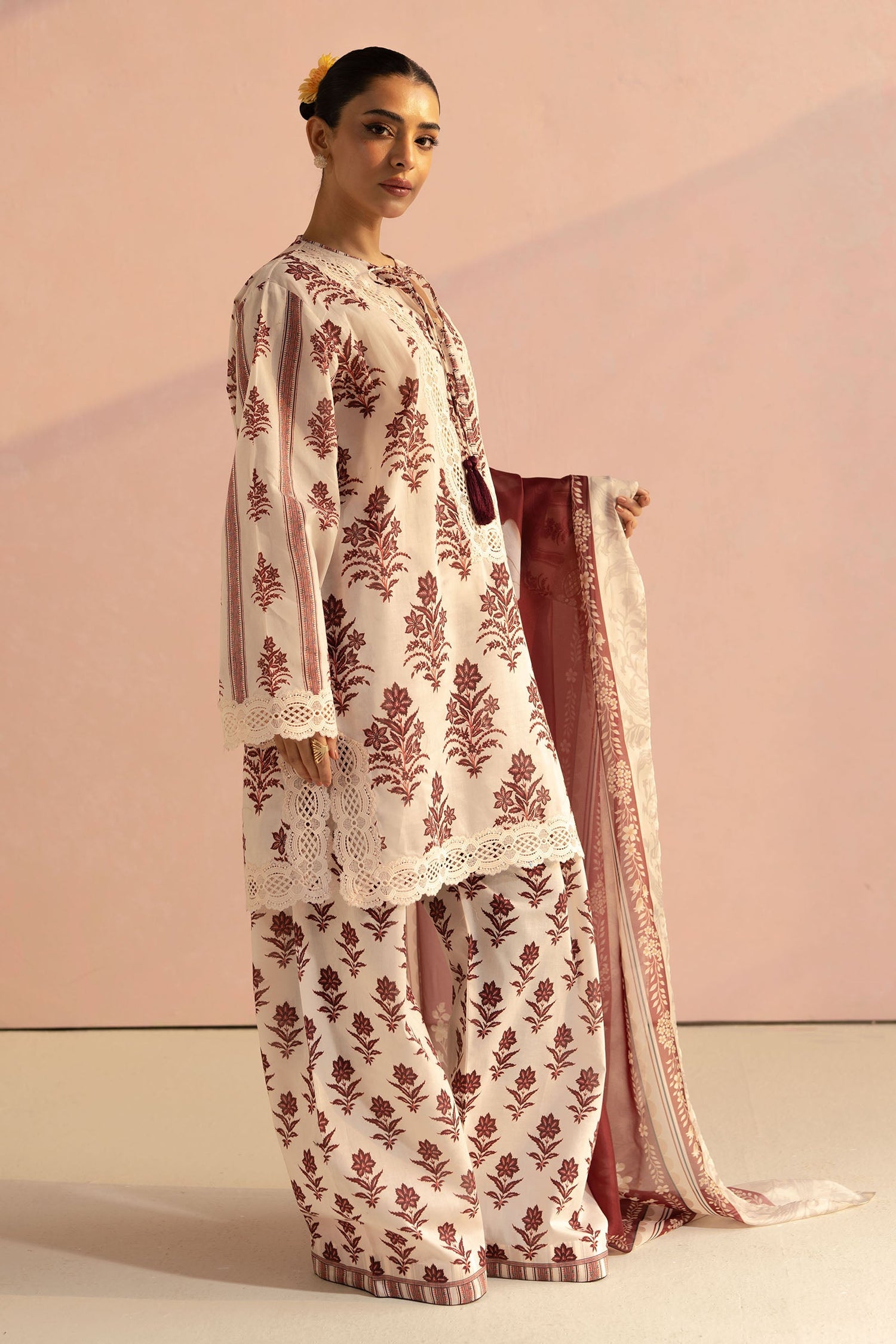 Zara Shahjahan 3 Piece Custom Stitched Suit - Maroon - LB29103