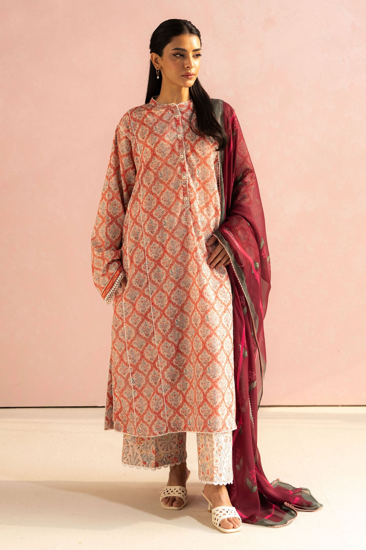 Zara Shahjahan 3 Piece Custom Stitched Suit - Peach - LB29089