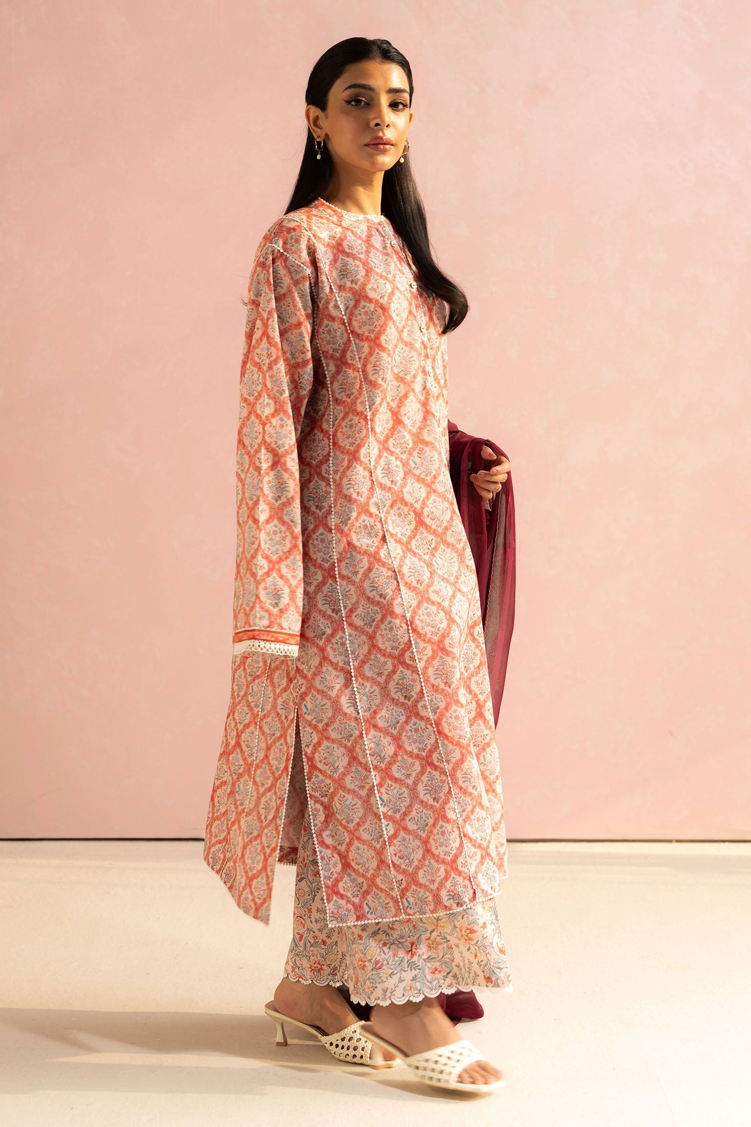 Zara Shahjahan 3 Piece Custom Stitched Suit - Peach - LB29089