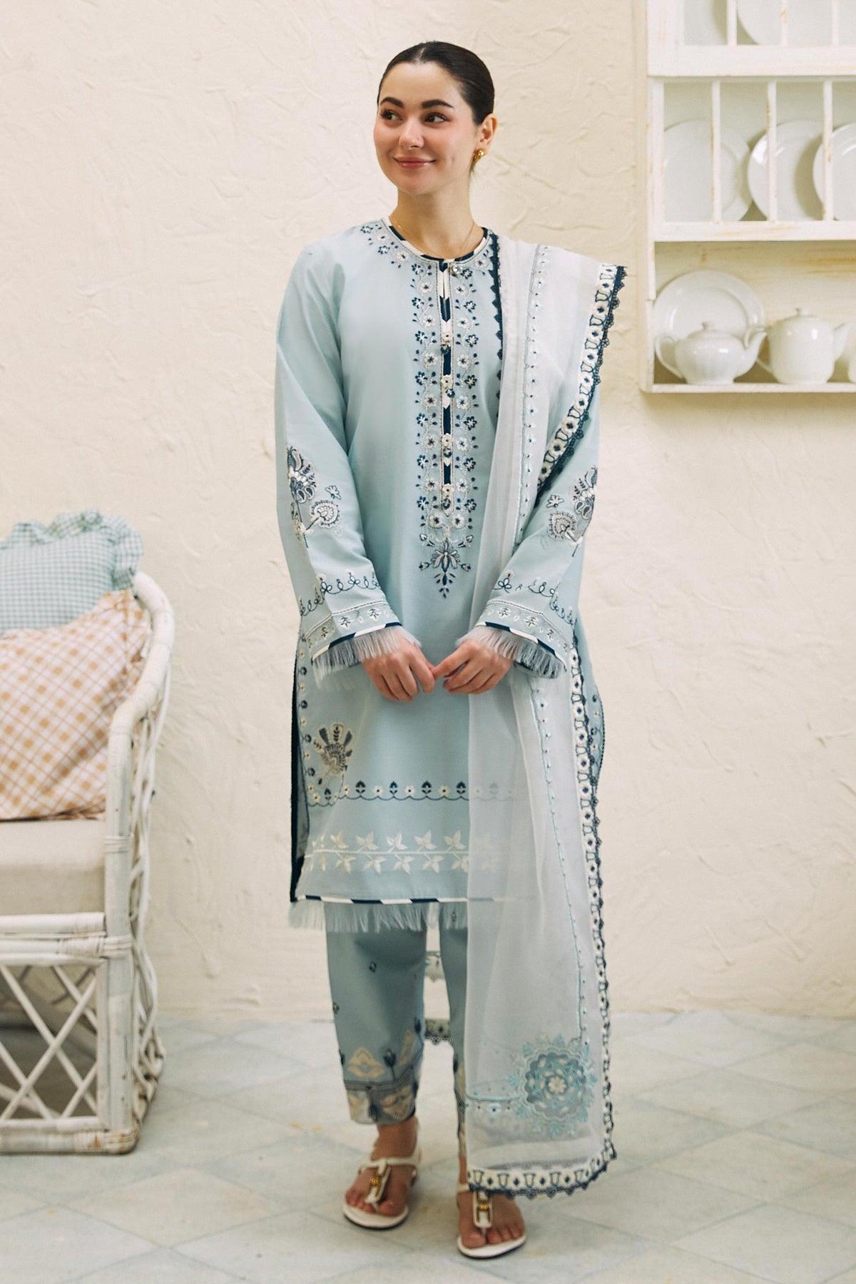 Zara Shahjahan 3 Piece Custom Stitched Suit - Aqua - LB285839