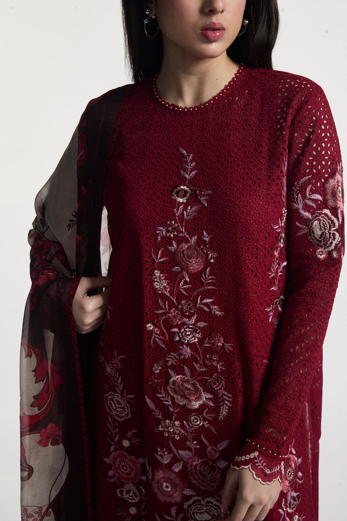 Zara Shahjahan 3 Piece Custom Stitched Suit - Maroon - LB29655