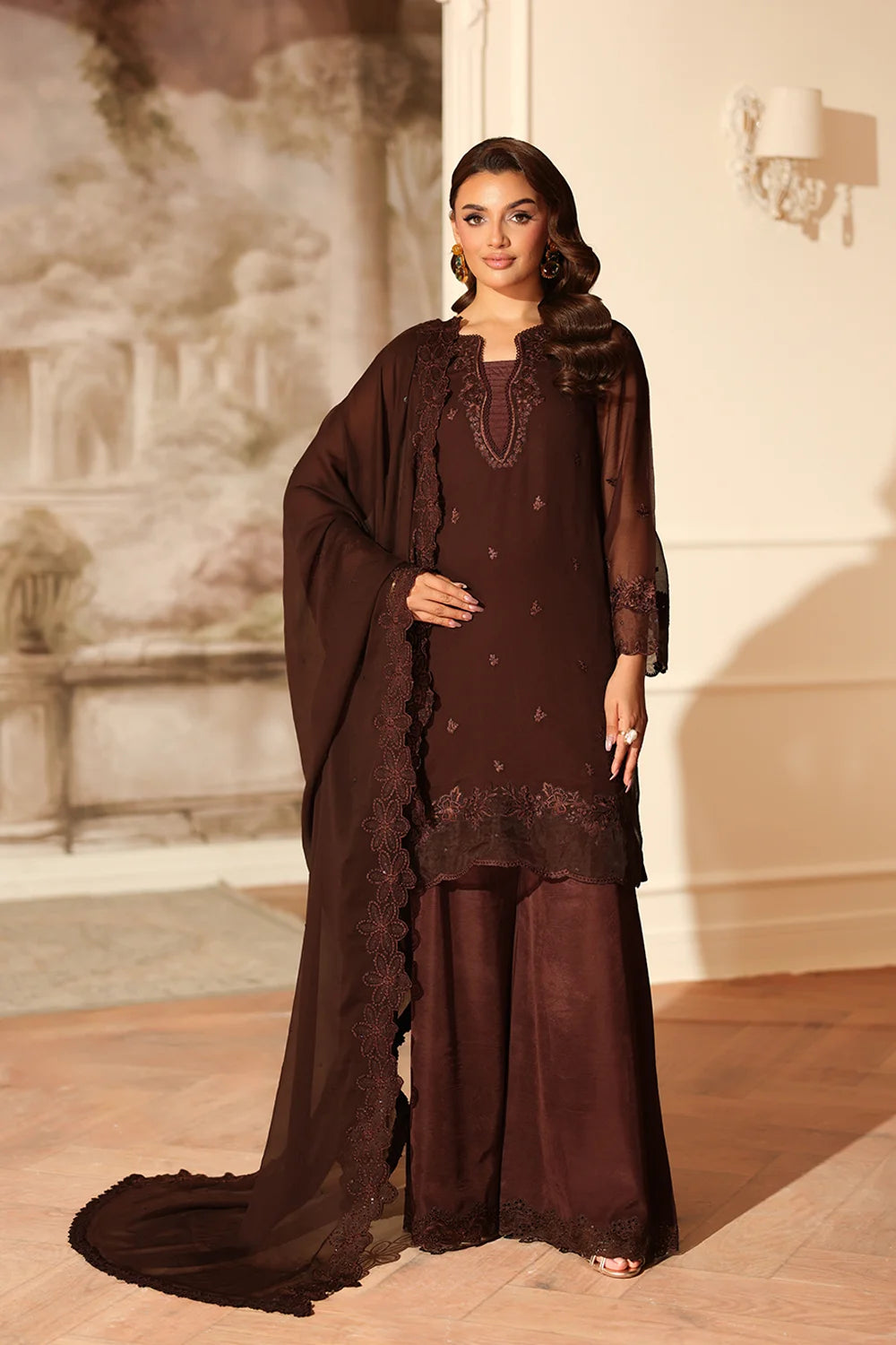 Azure 3 Piece Custom Stitched Suit - Brown - LB30977