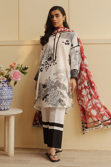 Zara Shahjahan 3 Piece Custom Stitched Suit - Off-White - LB287835