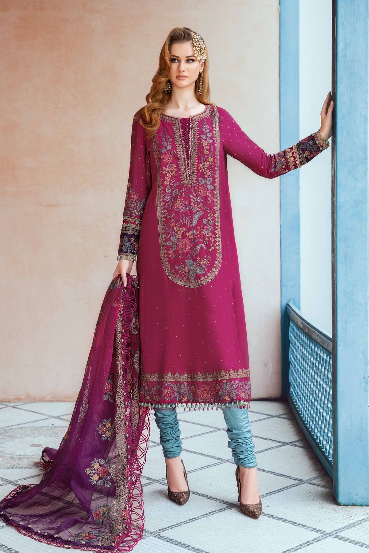 Maria.B 3 Piece Custom Stitched Suit - Purple - LB28395