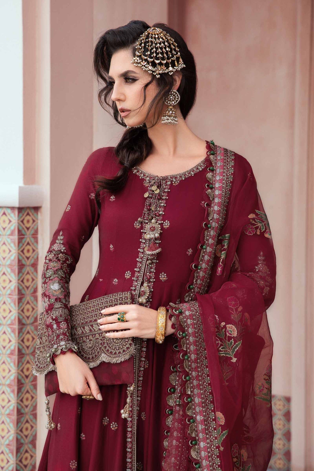 Maria.B 3 Piece Custom Stitched Suit - Maroon - LB28404