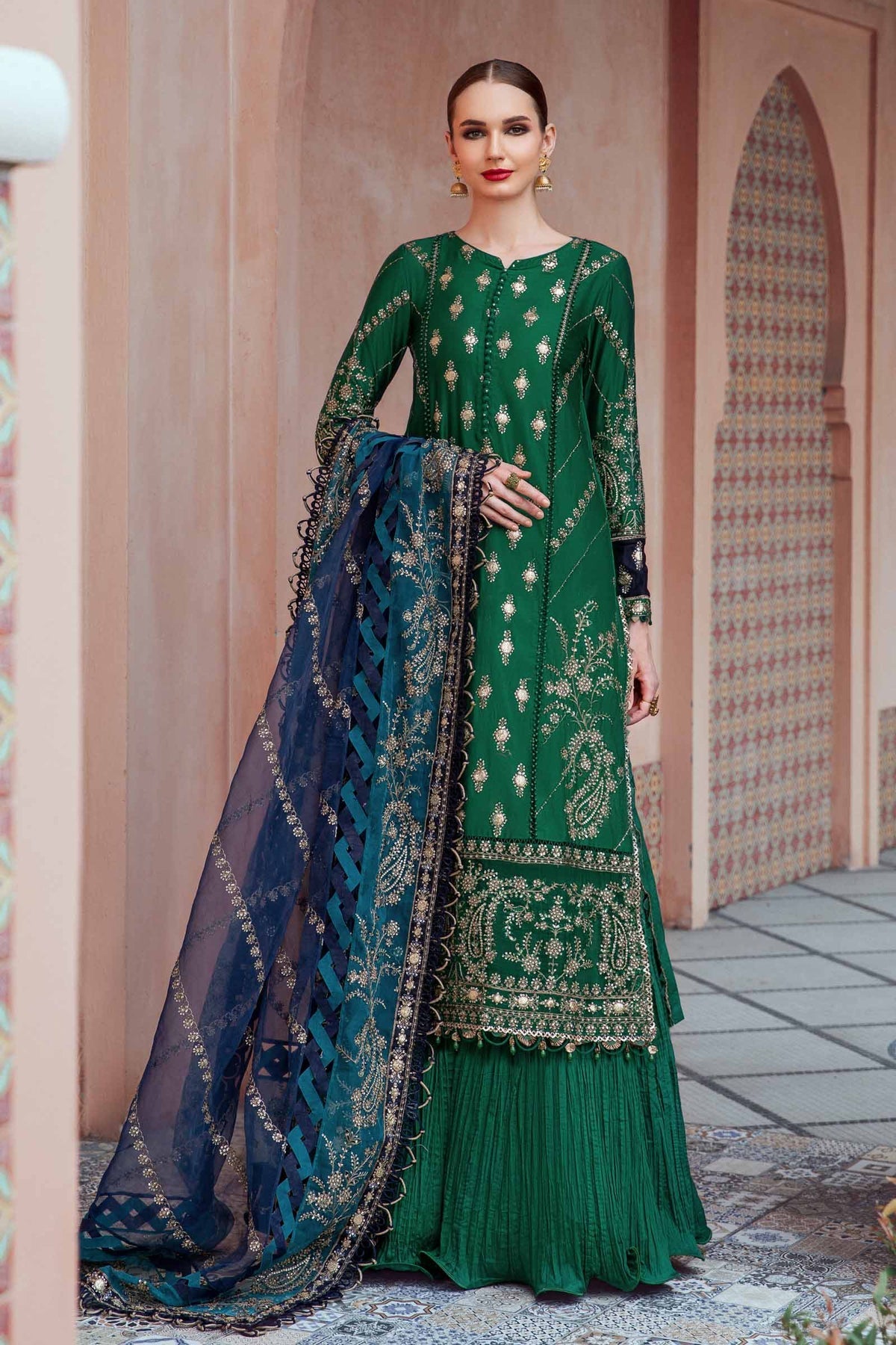 Maria.B 3 Piece Custom Stitched Suit - Green - LB28401