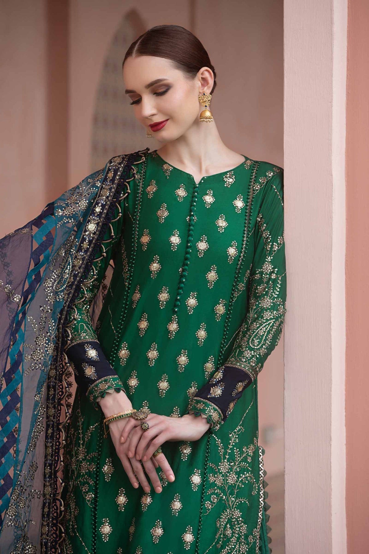 Maria.B 3 Piece Custom Stitched Suit - Green - LB28401