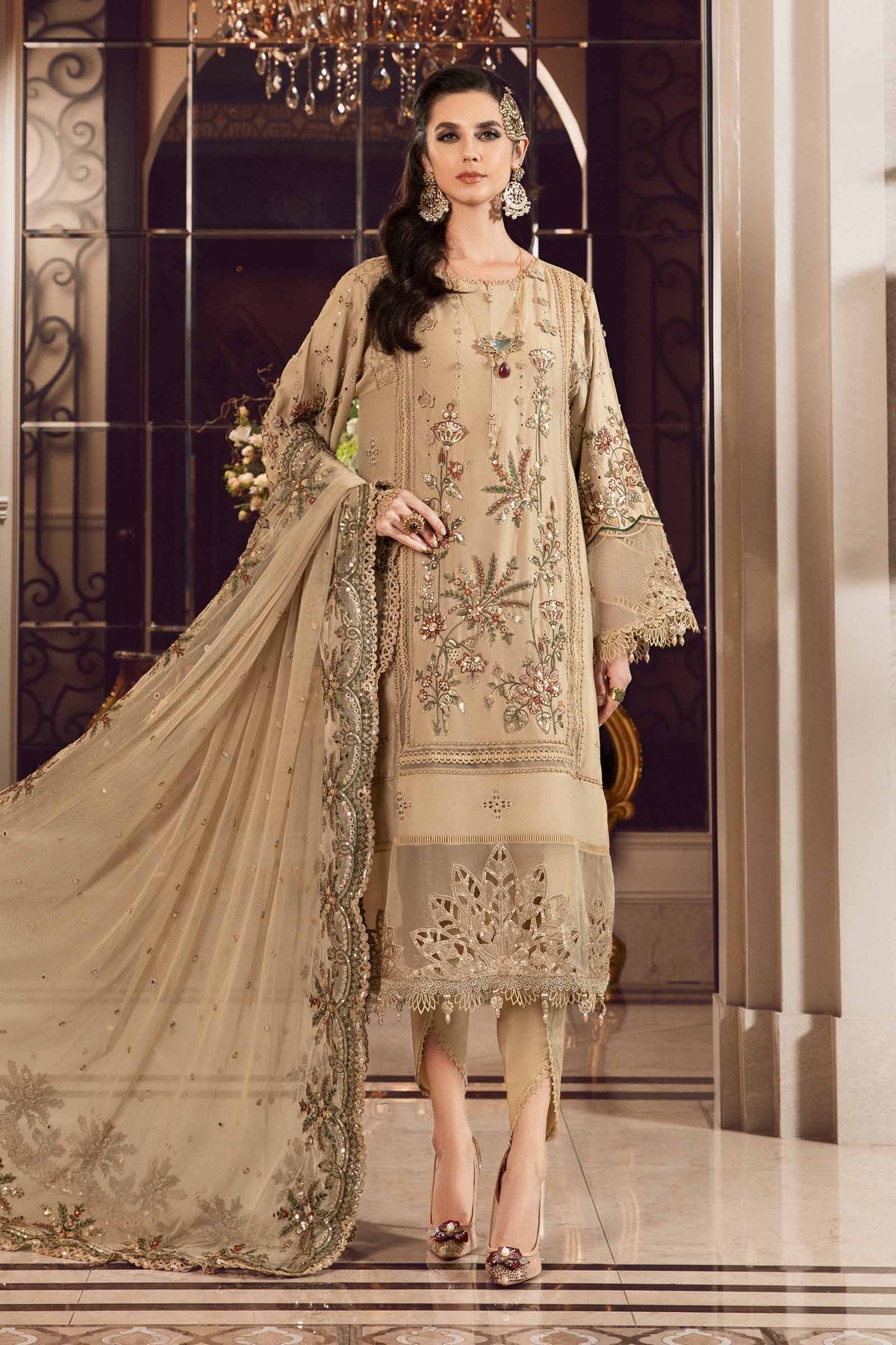 Maria.B 3 Piece Custom Stitched Suit - Beige - LB28400