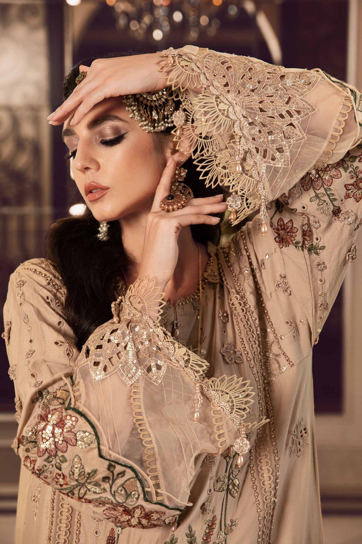 Maria.B 3 Piece Custom Stitched Suit - Beige - LB28400