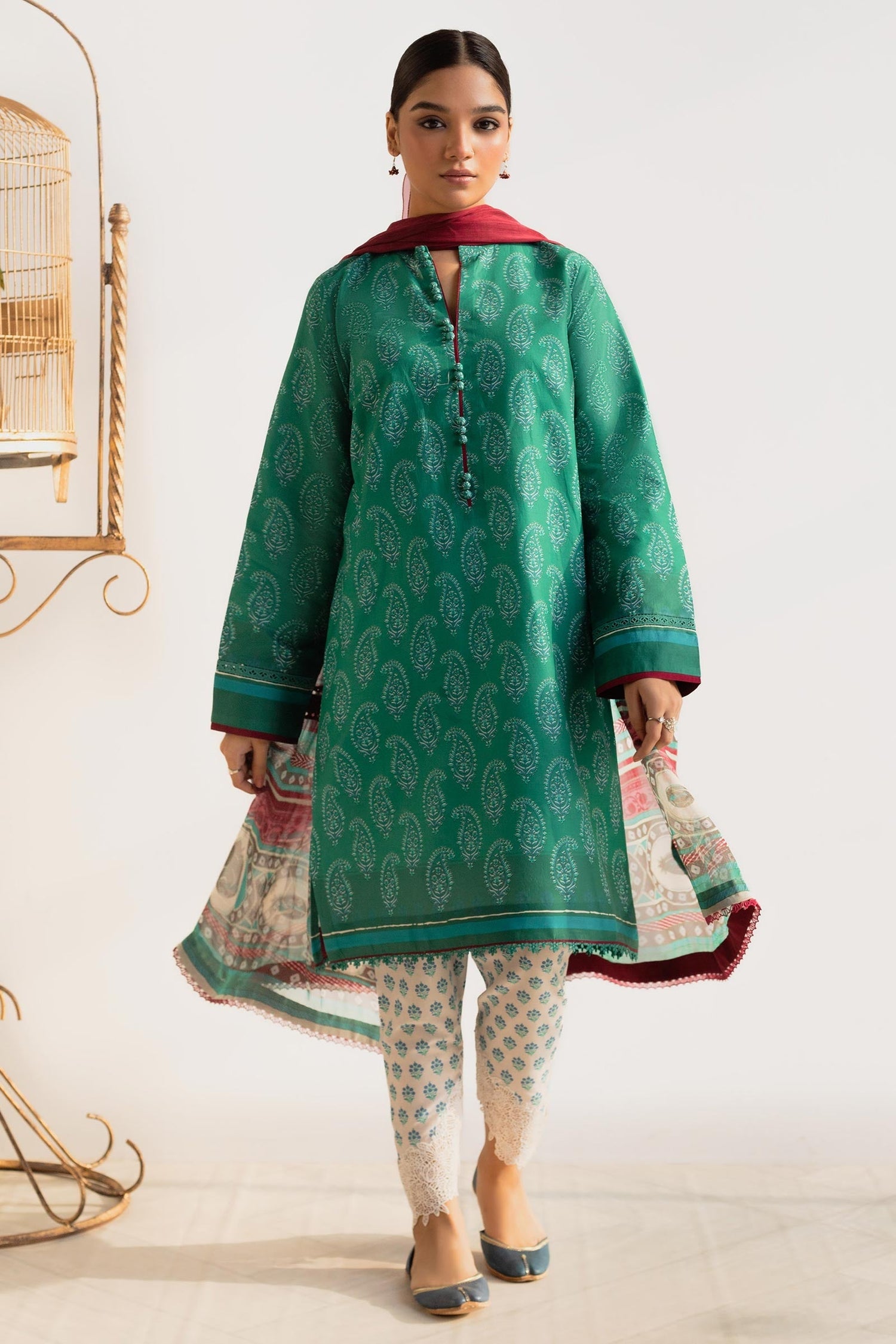 Zara Shahjahan 3 Piece Custom Stitched Suit - Green - LB285760