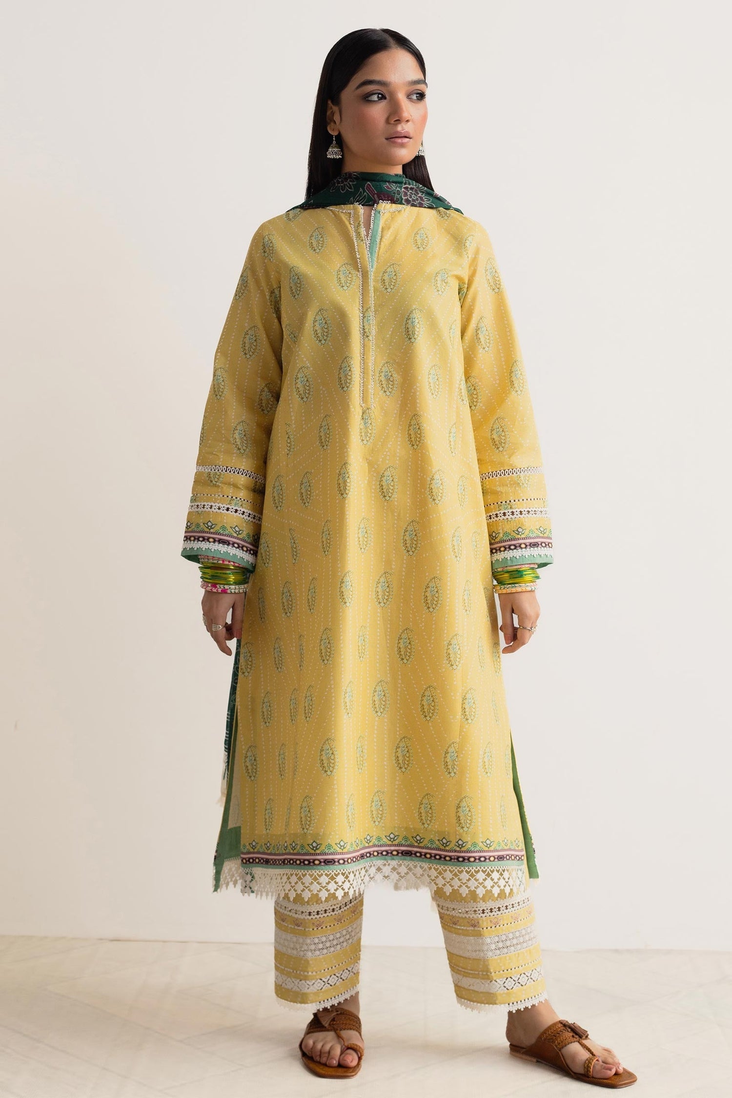 Zara Shahjahan 3 Piece Custom Stitched Suit - Yellow - LB285765