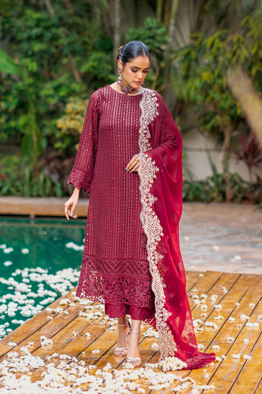 Azure 3 piece Custom Stitched Suit - Maroon - LB285428