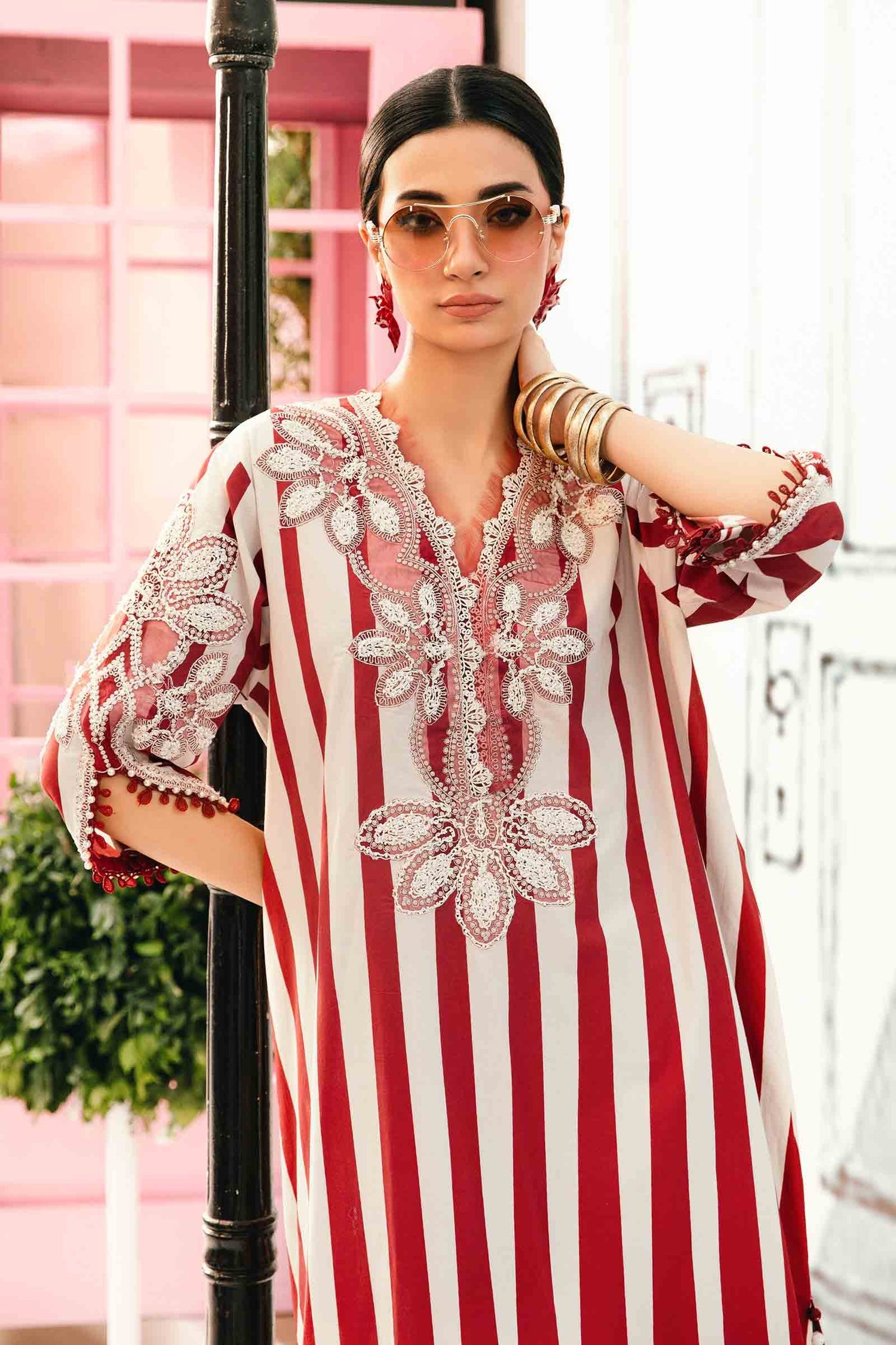 Maria.B 3 Piece Custom Stitched Suit - Red - LB30171