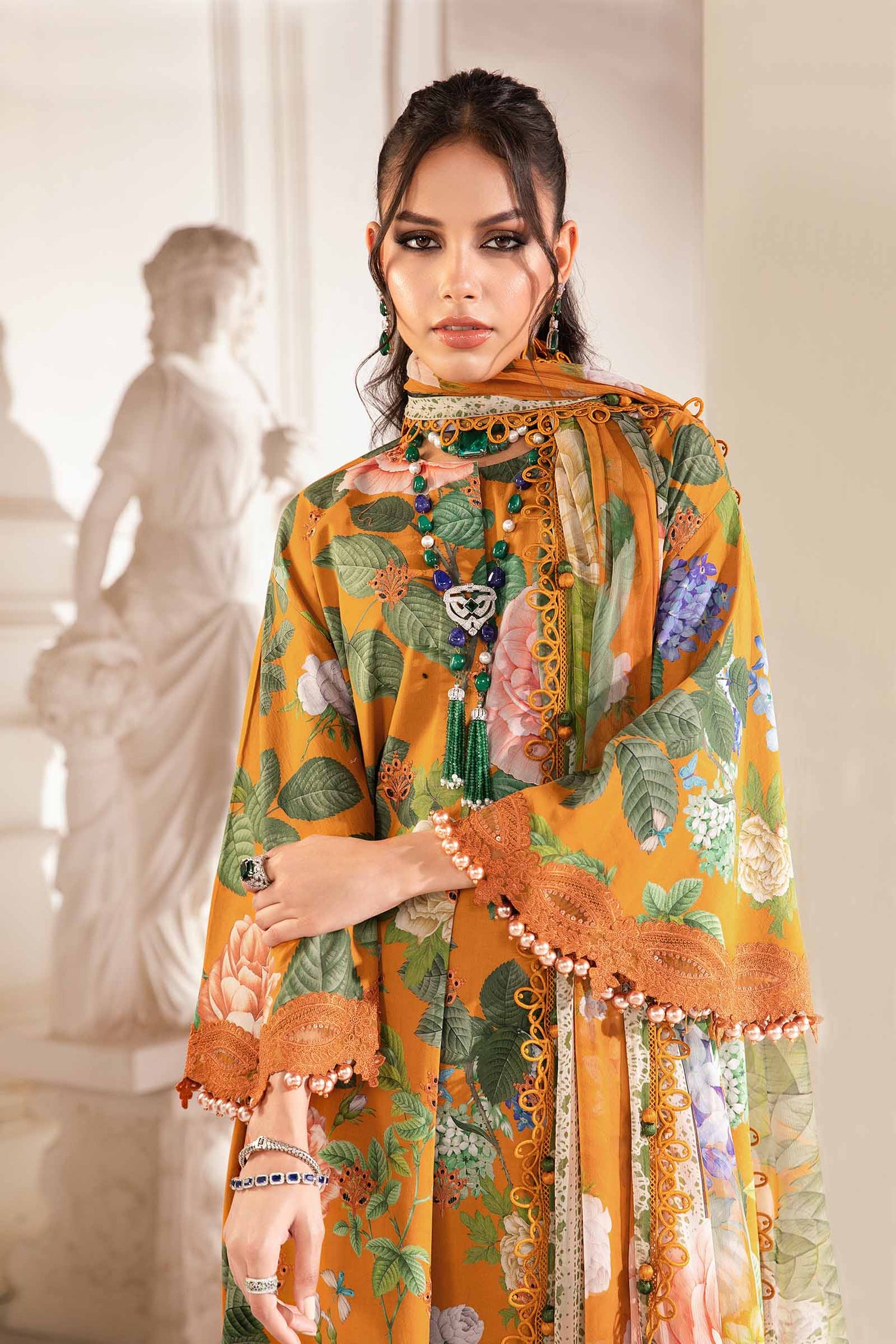 Maria.B 3 Piece Custom Stitched Suit - Mustard - LB286801