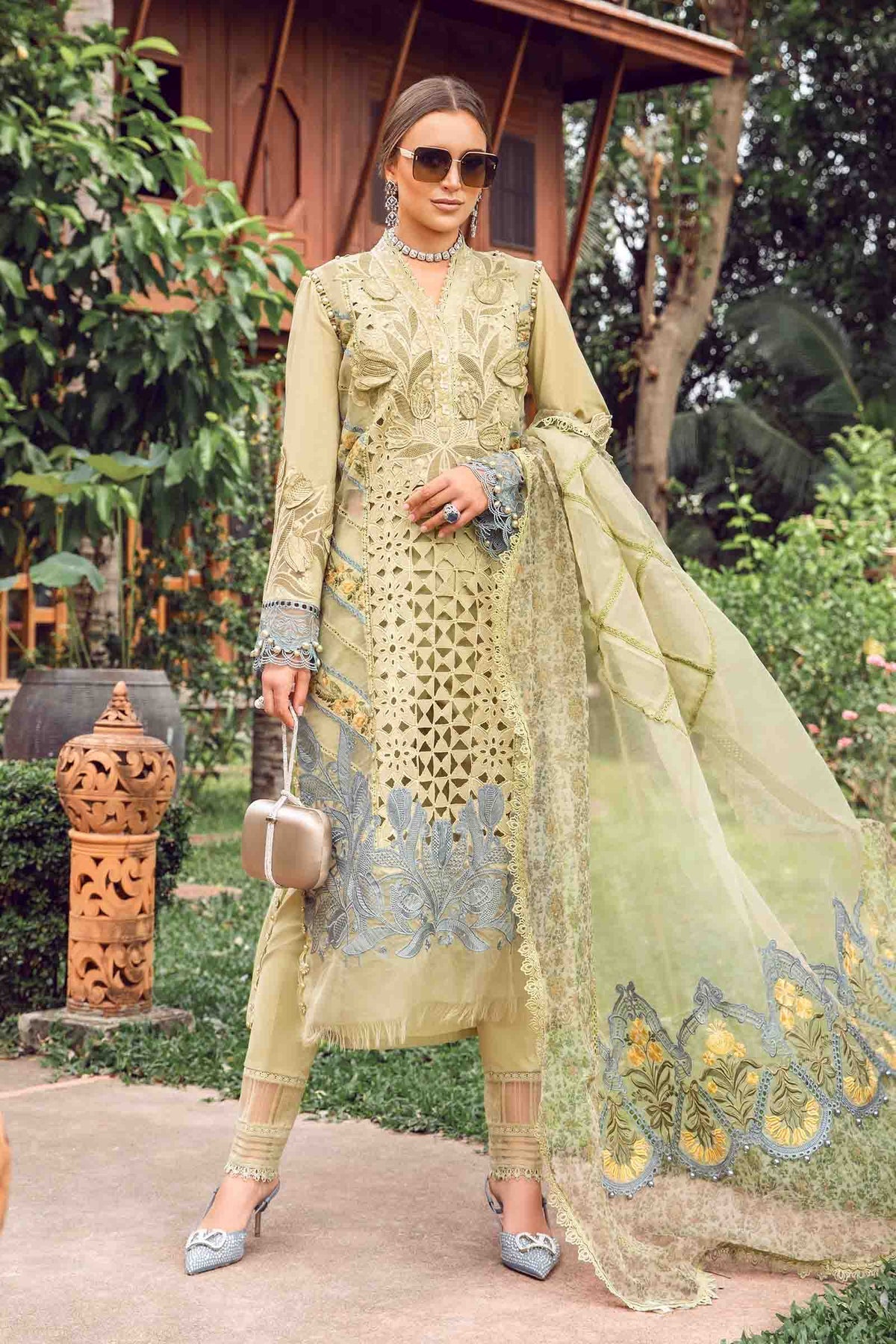 Maria.B 3 Piece Custom Stitched Suit - Green - LB286705