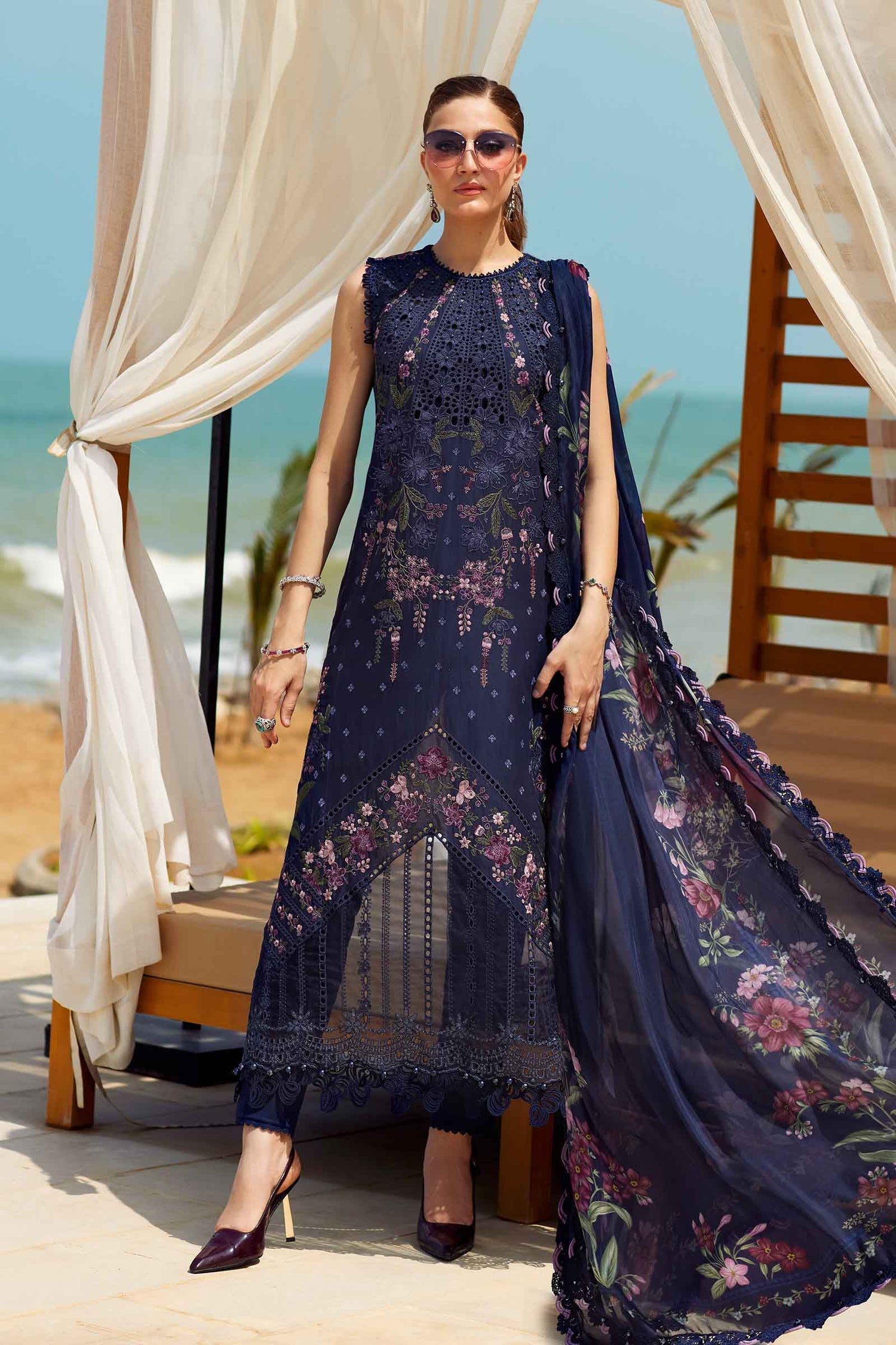 Maria.B 3 Piece Custom Stitched Suit - Blue - LB30301