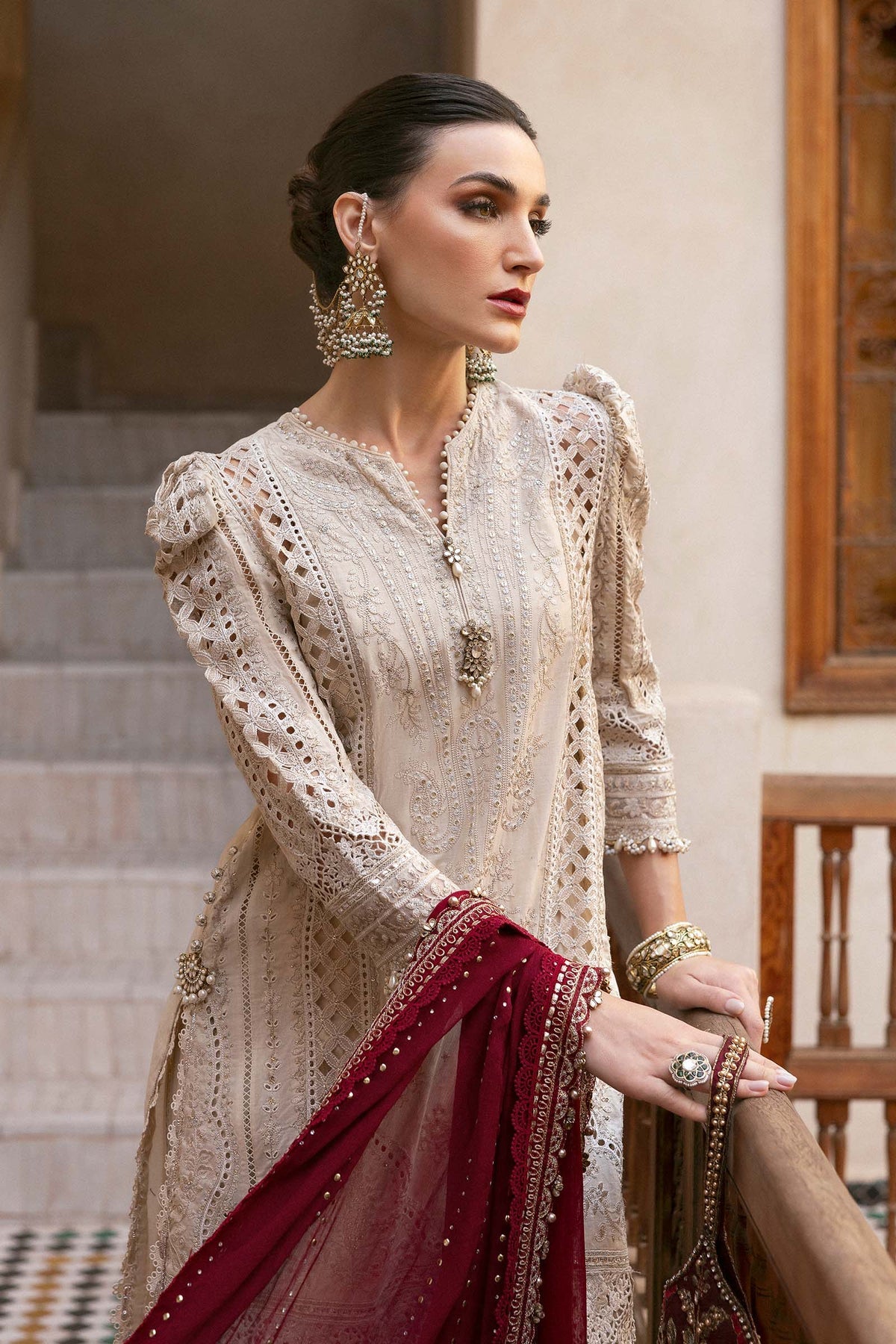 Maria.B 3 Piece Custom Stitched Suit - Beige - LB29690