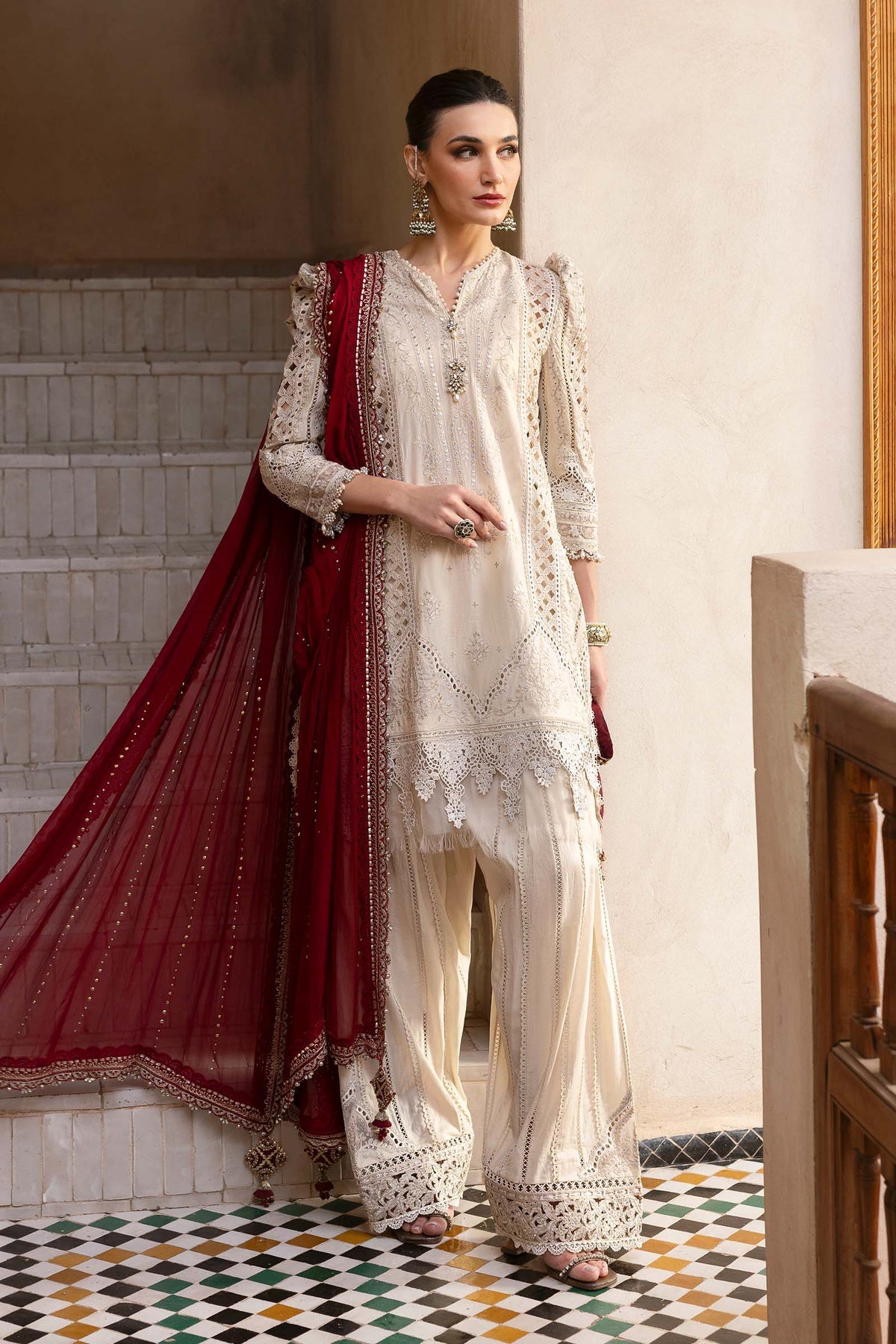 Maria.B 3 Piece Custom Stitched Suit - Beige - LB29690