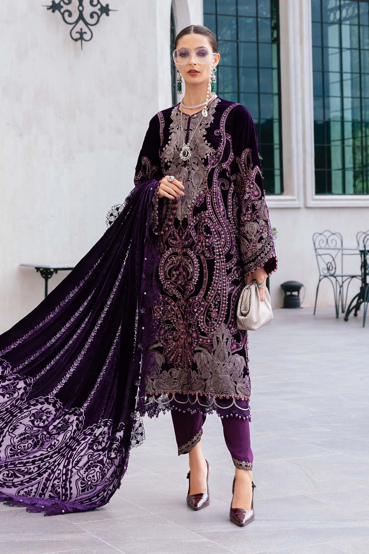 Maria.B 3 Piece Custom Stitched Suit - Purple - LB31246