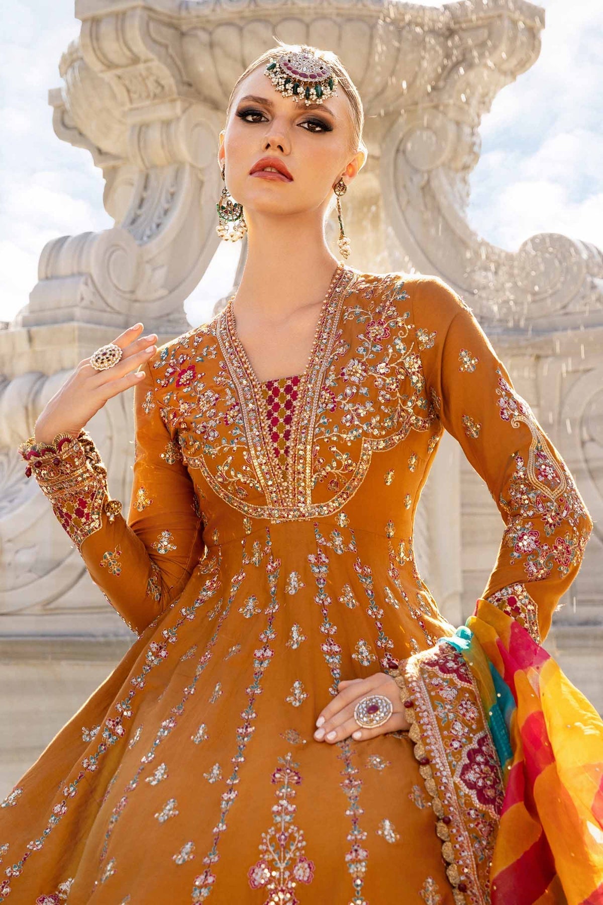 Maria.B 3 Piece Custom Stitched Suit - Orange - LB288218