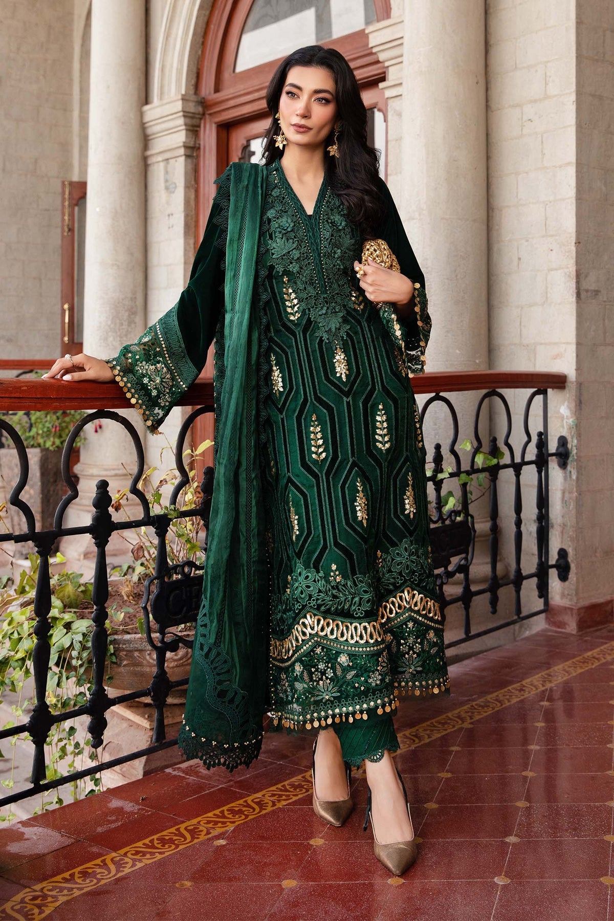 Maria.B 3 Piece Custom Stitched Suit - Green - LB288245