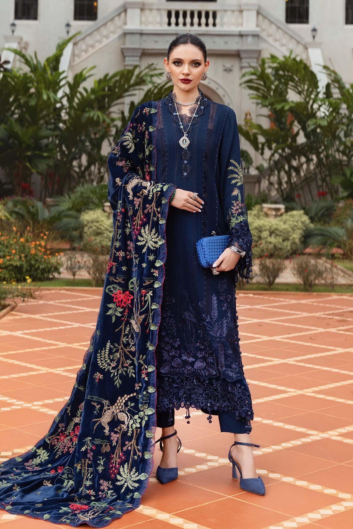 Maria.B 3 Piece Custom Stitched Suit - Blue - LB31248