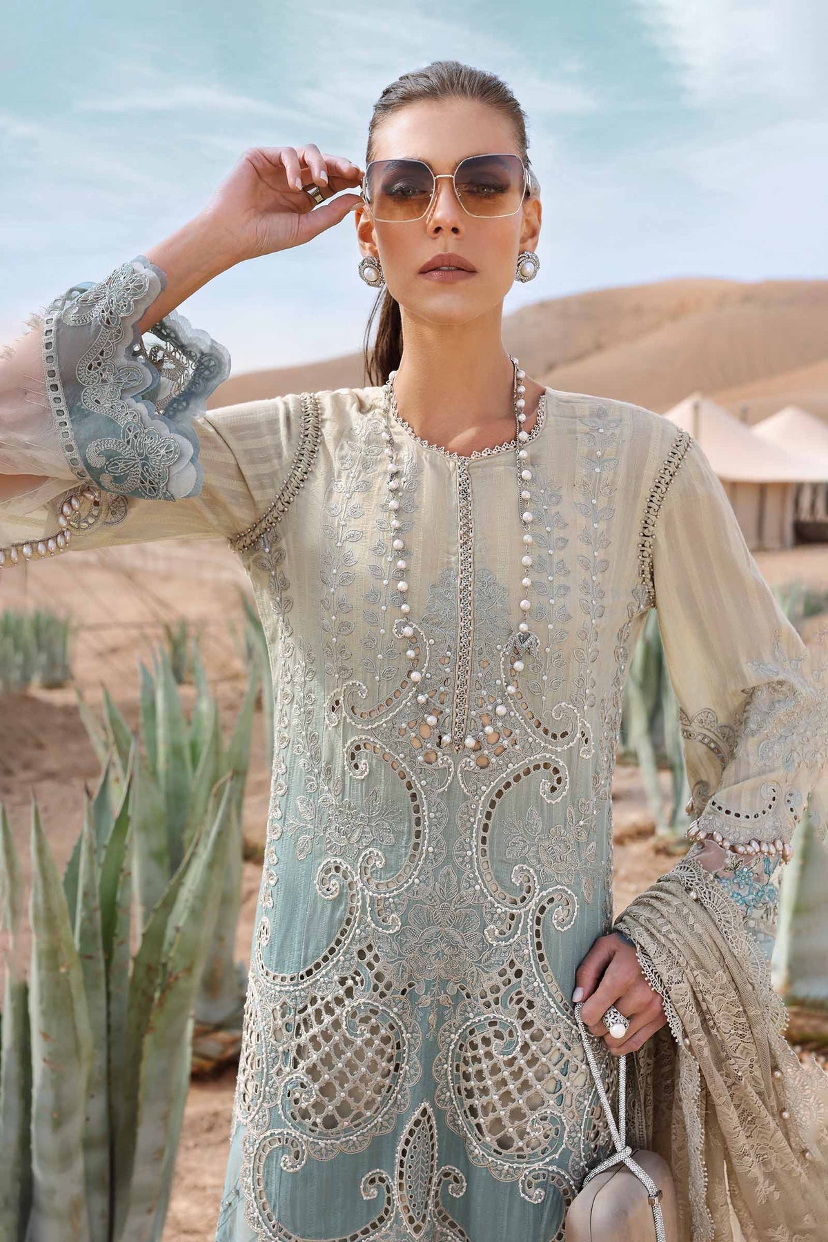 Maria.B 3 Piece Custom Stitched Suit - Beige - LB29694