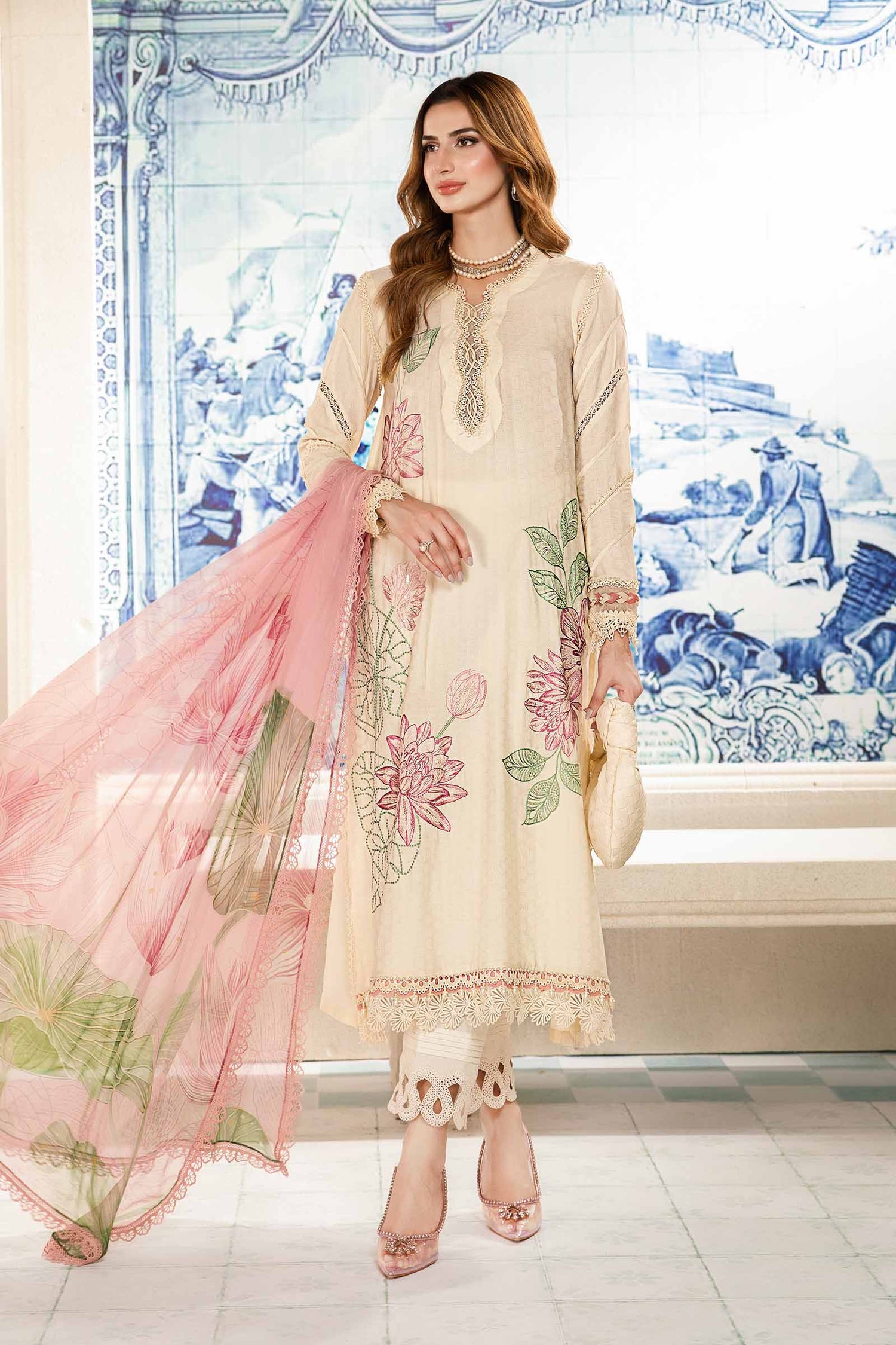 Maria.B 3 Piece Custom Stitched Suit - Beige - LB286787