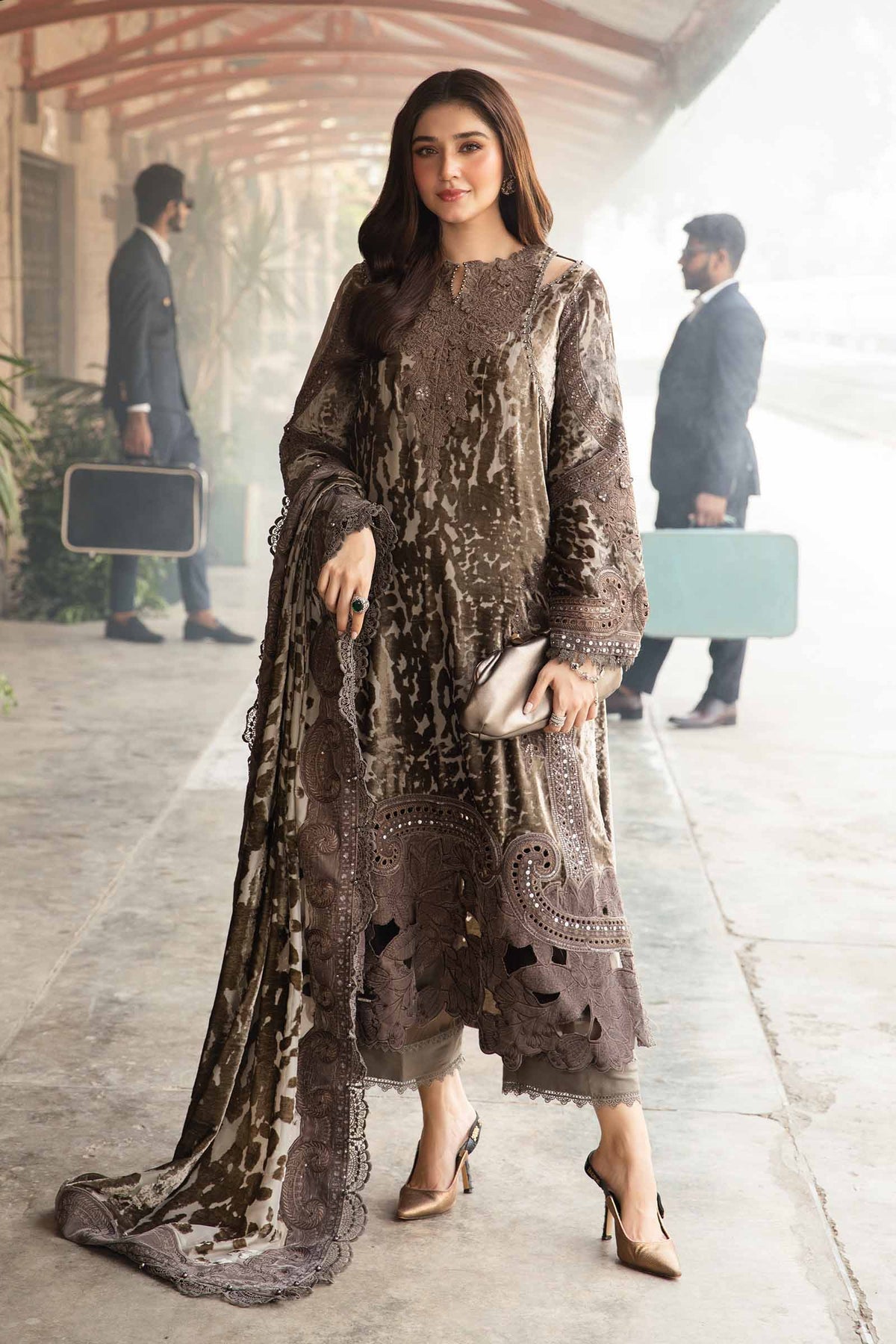 Maria.B 3 Piece Custom Stitched Suit - Brown - LB288236