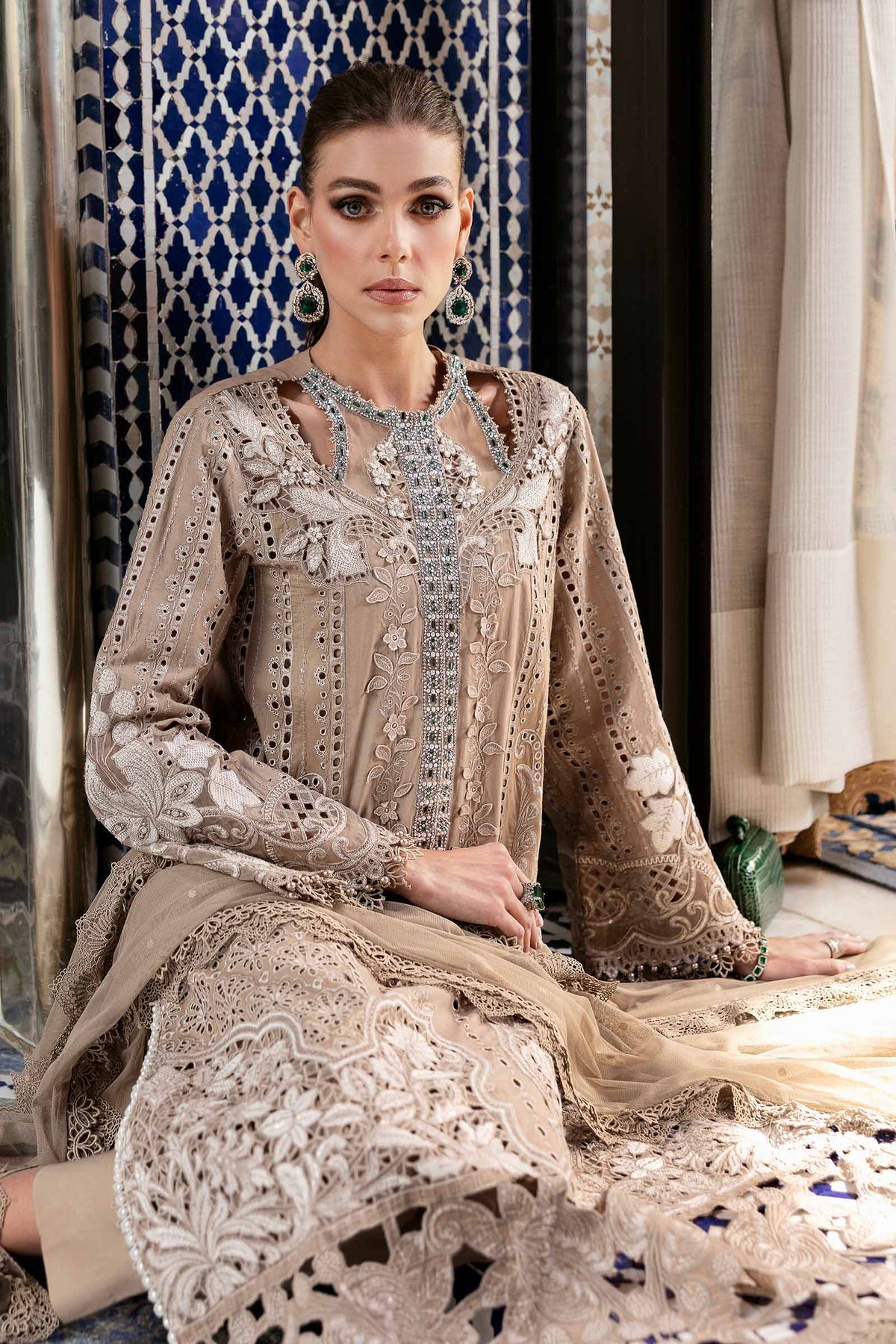 Maria.B 3 Piece Custom Stitched Suit - Beige - LB29669