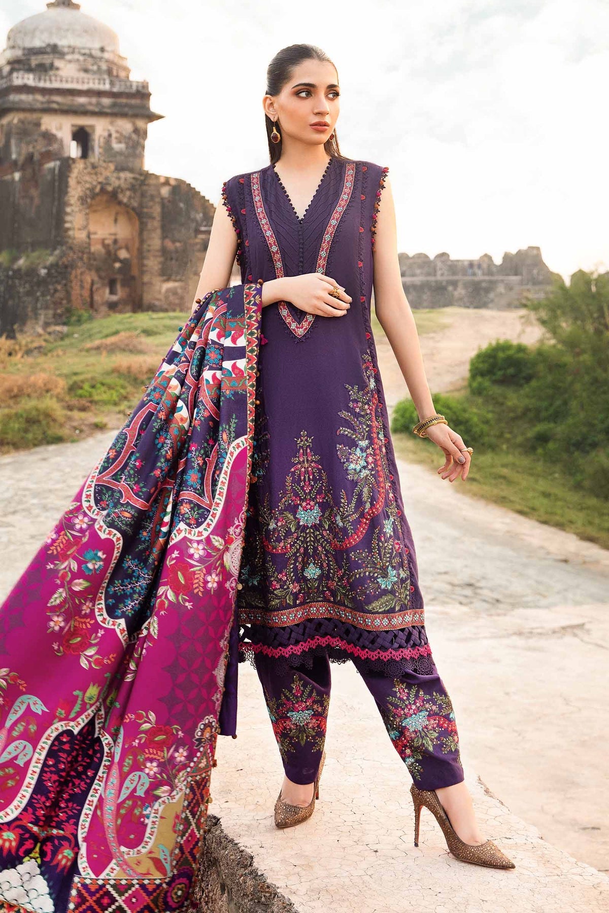 Maria.B 3 Piece Custom Stitched Suit - Purple - LB289029