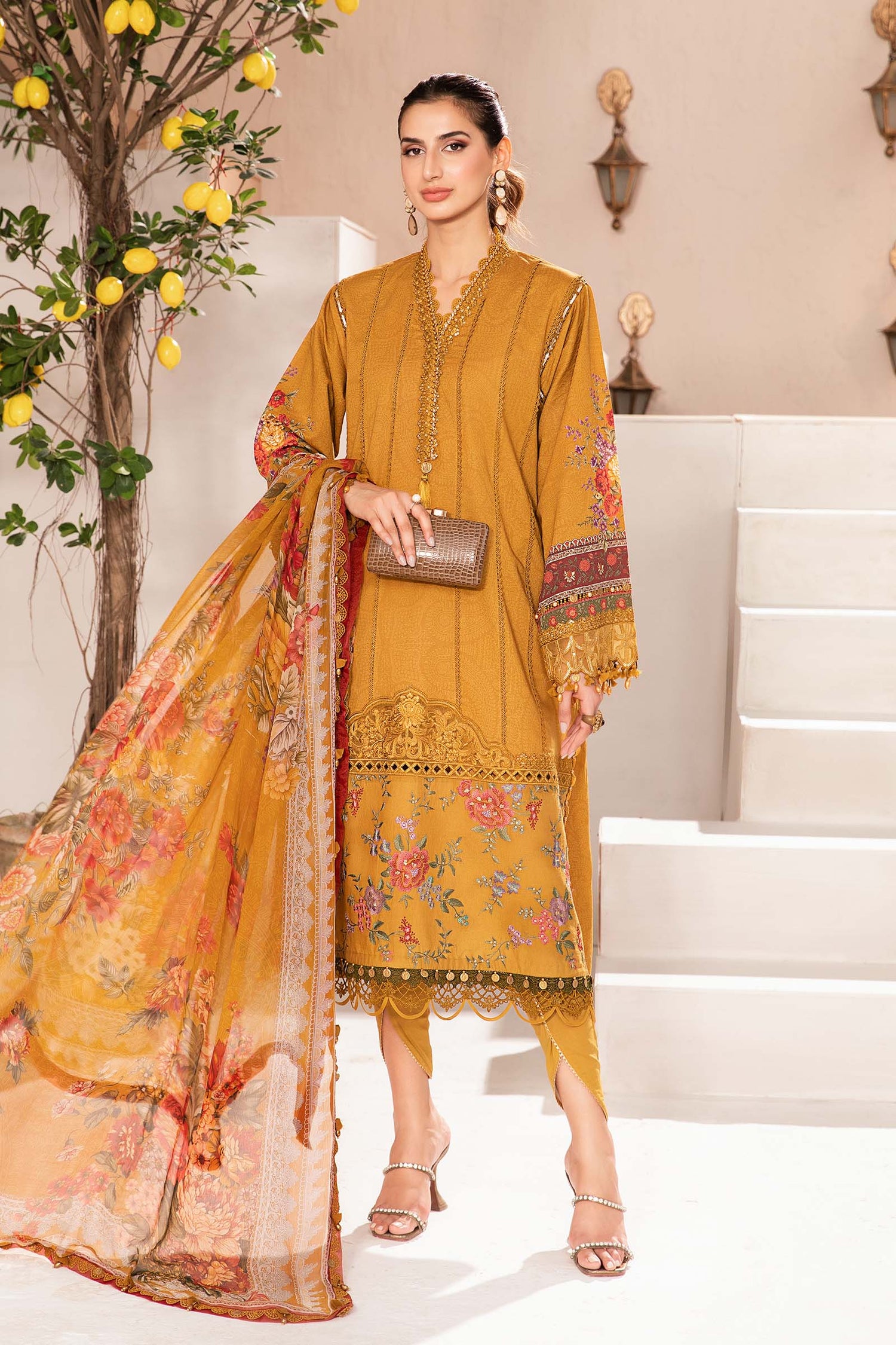 Maria.B 3 Piece Custom Stitched Suit - Mustard - LB286789