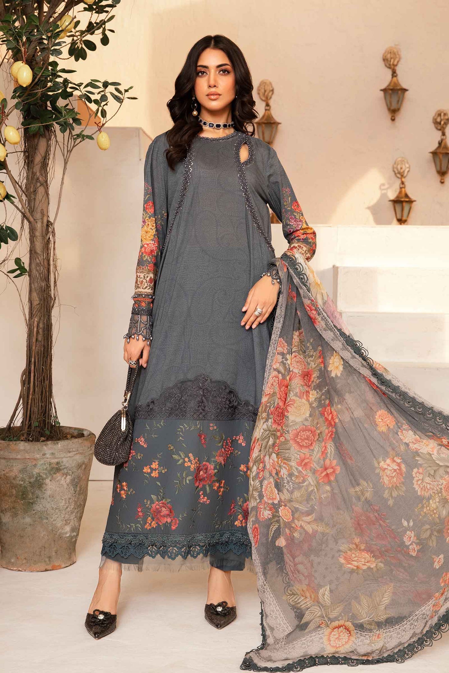 Maria.B 3 Piece Custom Stitched Suit - Gray - LB286790