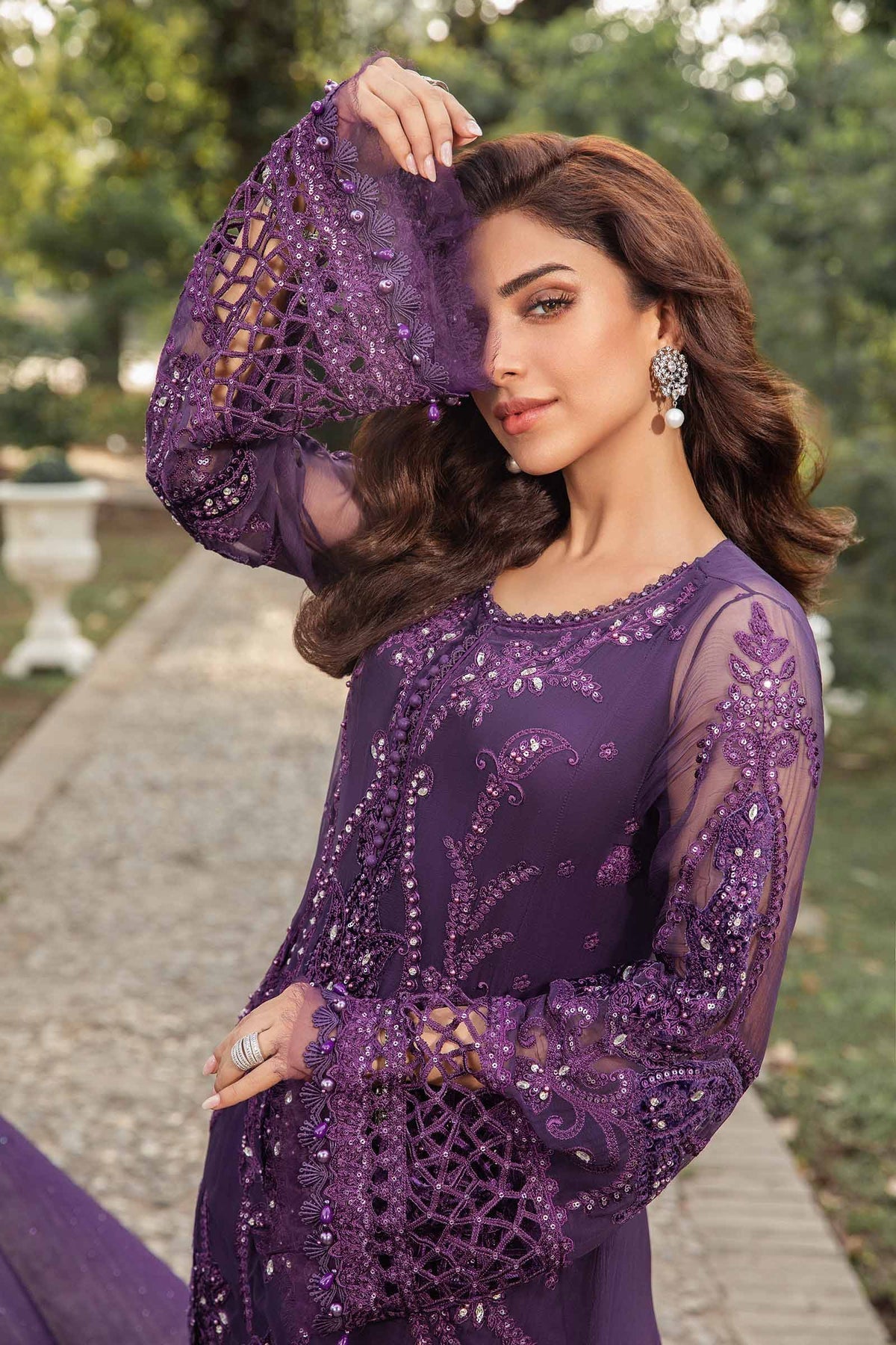 Maria.B 3 Piece Custom Stitched Suit - Purple - LB287842