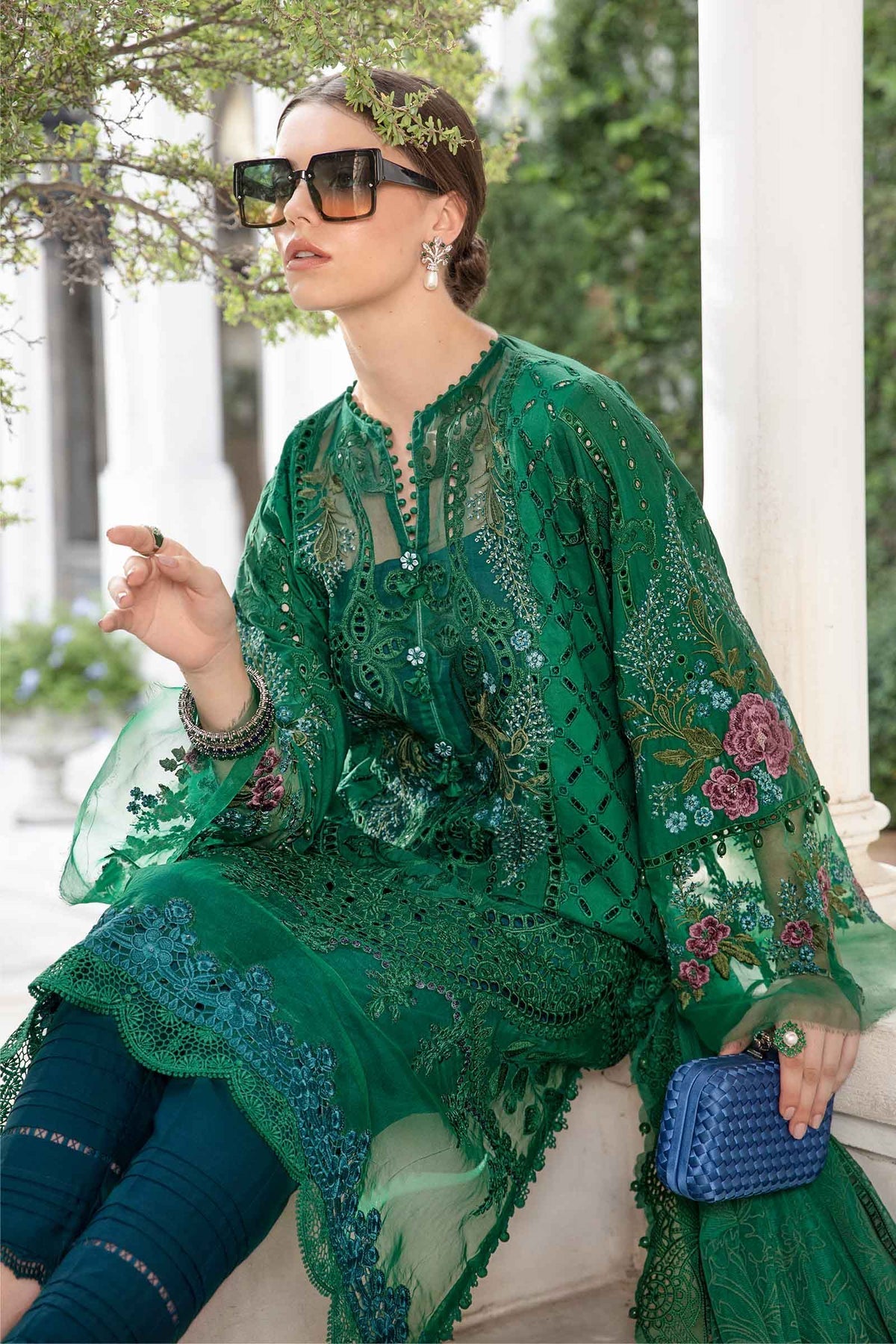 Maria.B 3 Piece Custom Stitched Suit - Green - LB286707