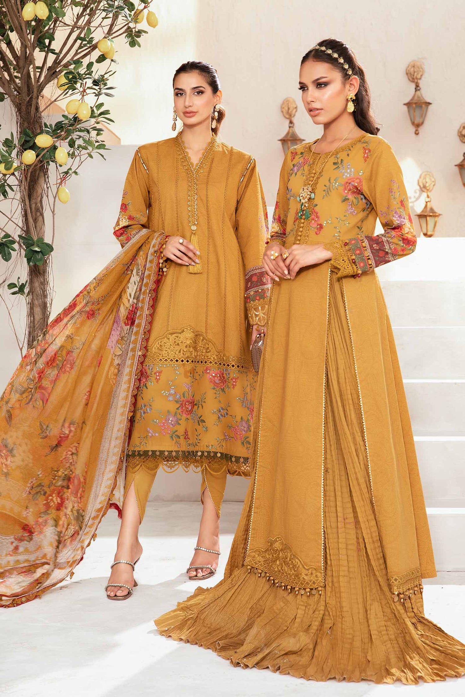 Maria.B 3 Piece Custom Stitched Suit - Mustard - LB286789