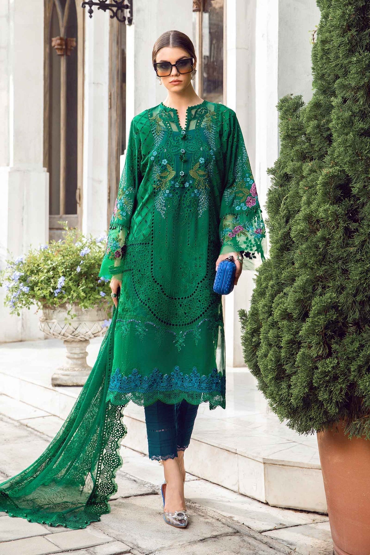 Maria.B 3 Piece Custom Stitched Suit - Green - LB286707